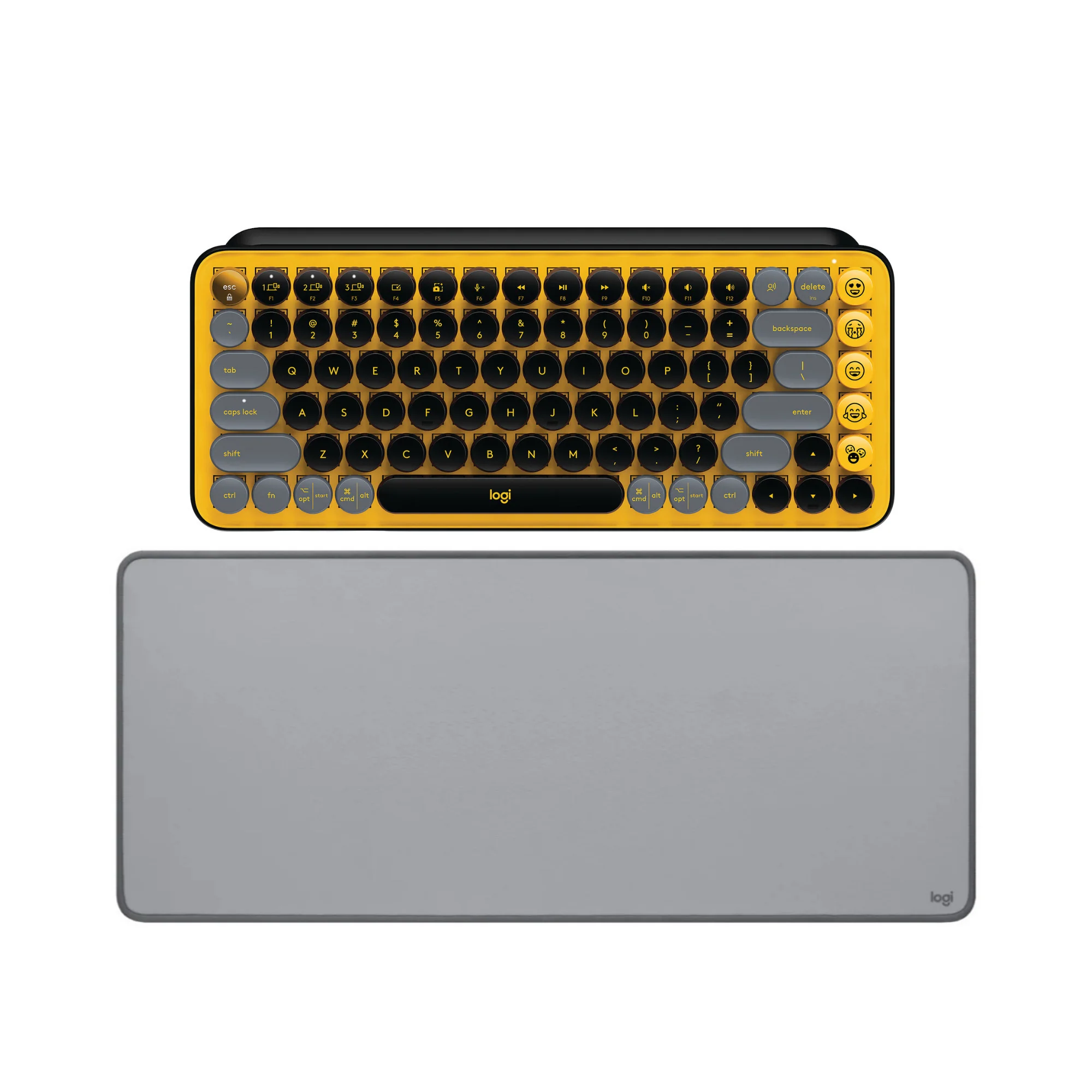 Logitech POP Keys Wireless Mechanical Keyboard with Emoji Keys - Blast Yellow w/Desk Mat