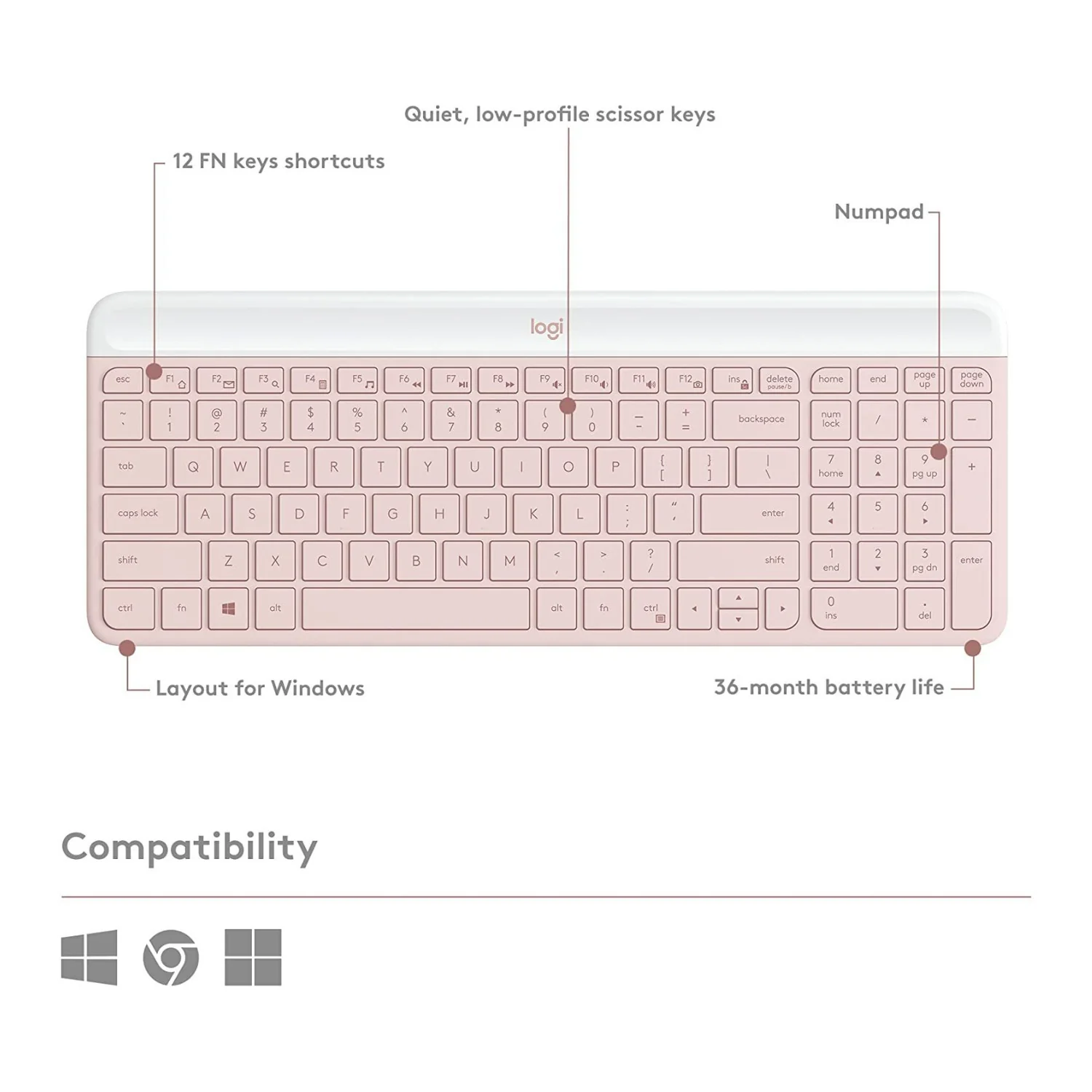 Logitech MK470 Slim Wireless Keyboard and Mouse Combo with Modern Compact Layout (Rose) - Image 6