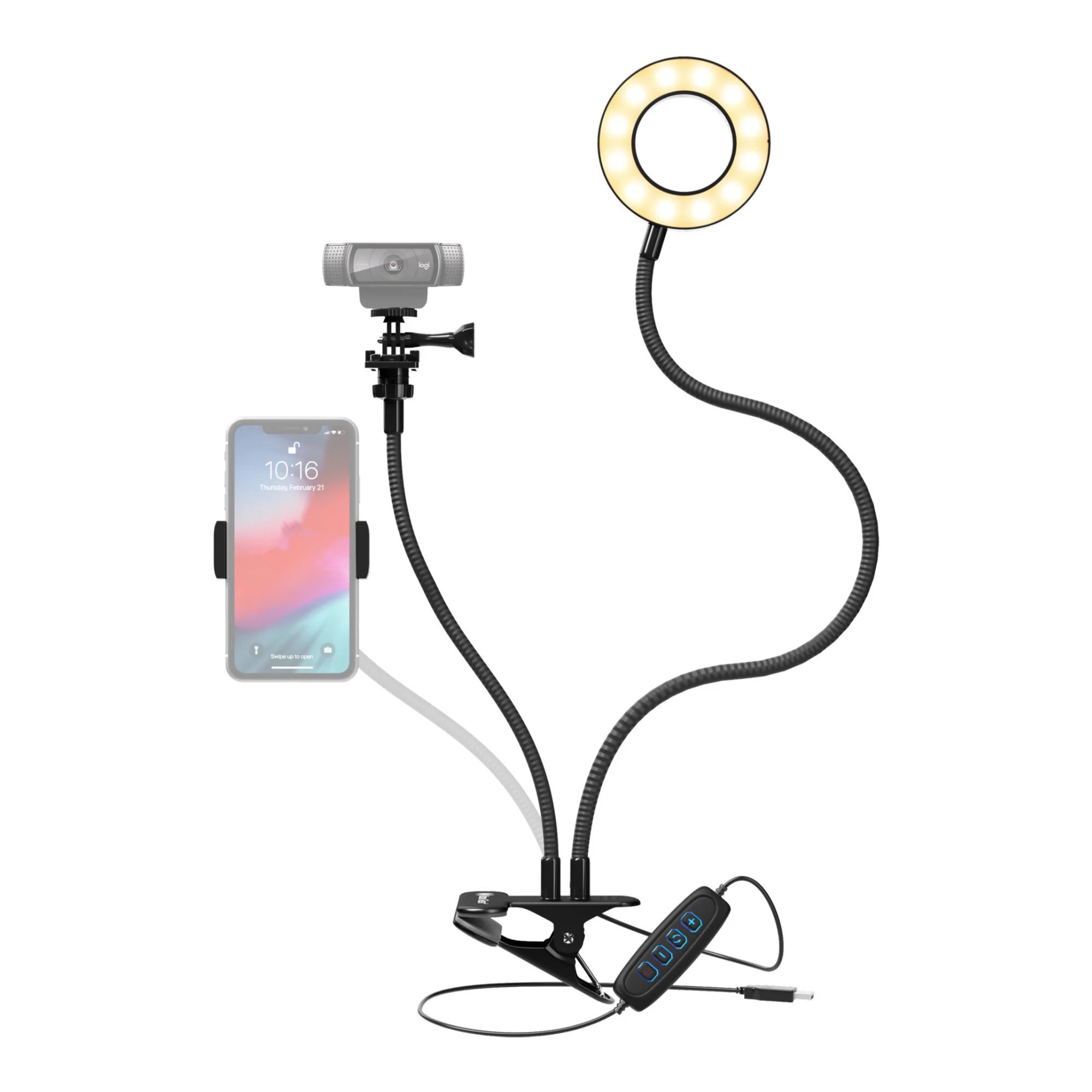 Logitech Brio Ultra HD Webcam with Knox Gear Selfie Ring Light and 4-Port USB Hub Bundle - Image 4