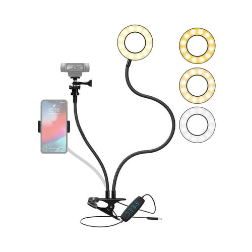 Logitech StreamCam Plus Webcam with Tripod (Graphite) and Webcam Stand with Selfie Ring Light - Image 10