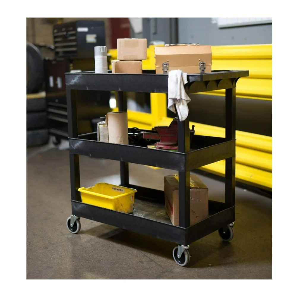 Luxor EC111-B 32 x 18-Inch Three-Shelf Polyethylene Plastic Utility Cart with Handle (Black) - Image 6