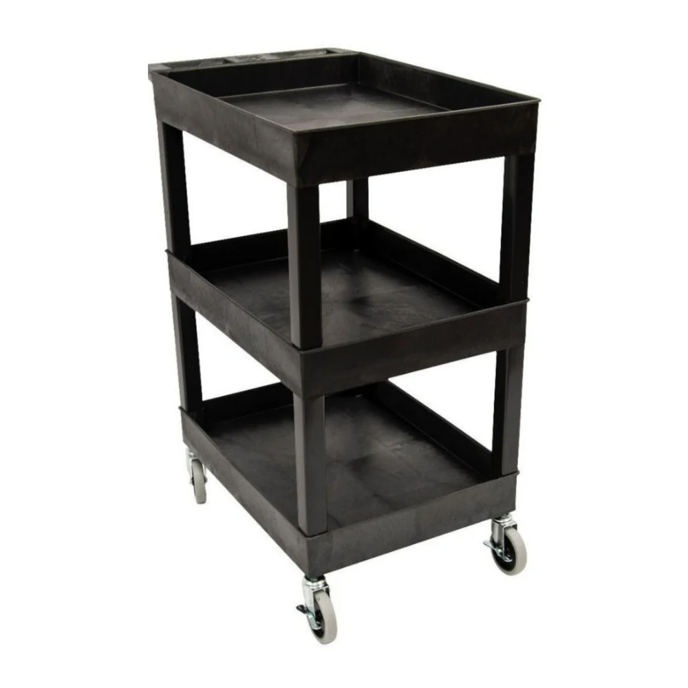 Luxor SEC111-B 24 x 18 Inch Plastic Utility Tub Cart with Three Shelves and Ergonomic Handle (Black) - Image 2