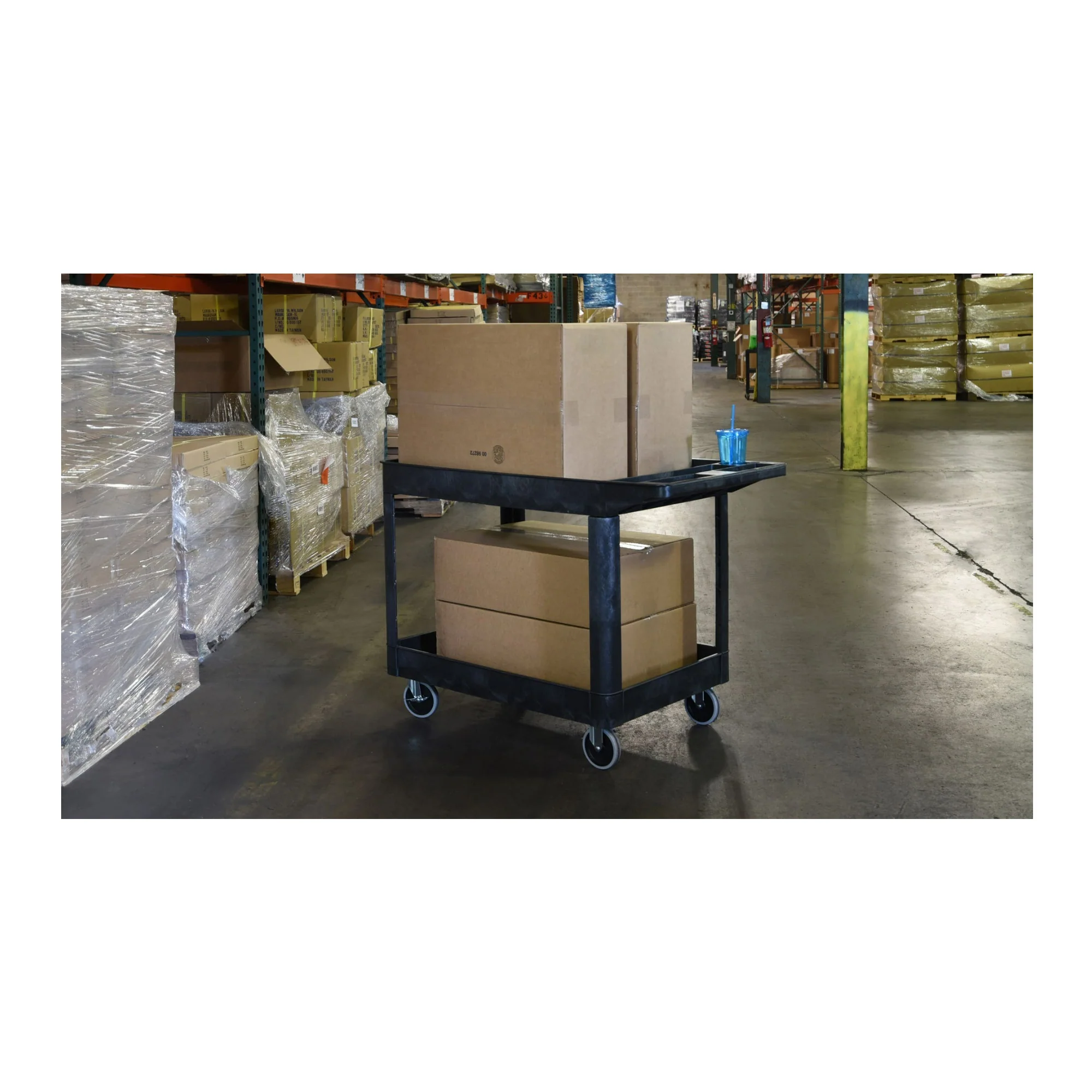 Luxor XLC11-B Two-Shelf Heavy Duty Utility Cart with Thermoplastic Resin Body (Black) - Image 6