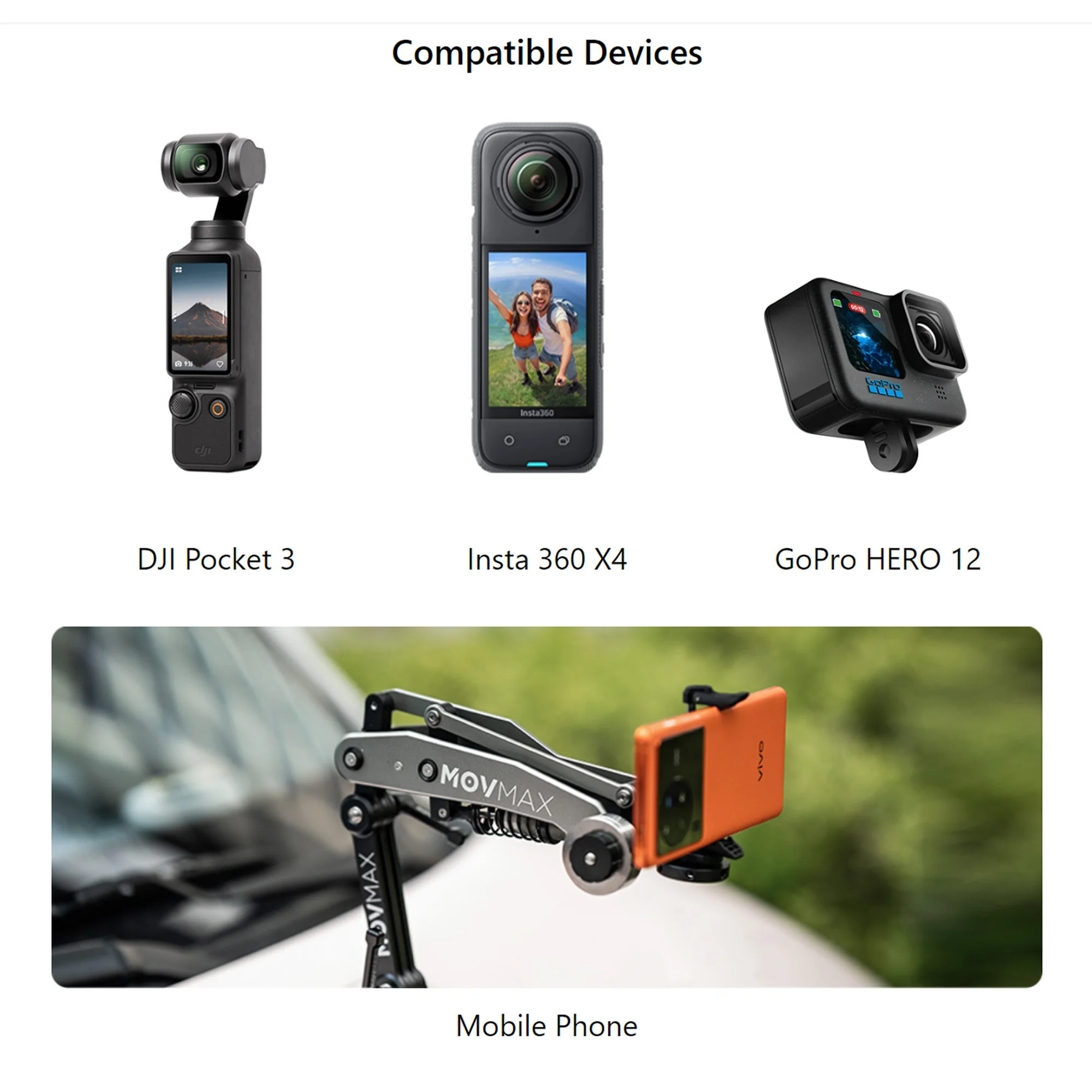 Movmax Blade Arm for DJI Pocket 3, Insta 360, and GoPro HERO 12 Cameras and Hoop Connector Bundle - Image 4