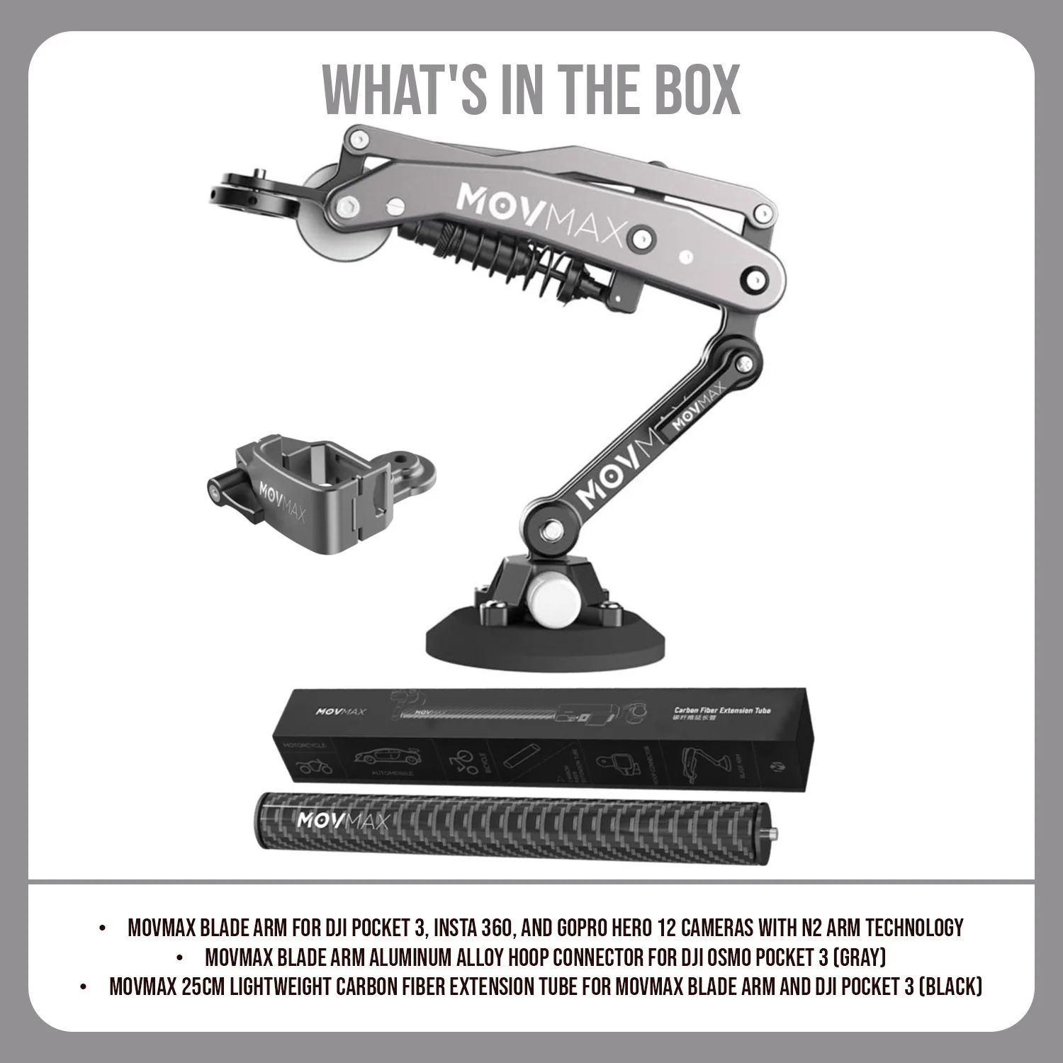 Movmax Blade Arm for DJI Pocket 3, Insta 360, and GoPro HERO 12 Cameras and Hoop Connector Bundle - Image 7
