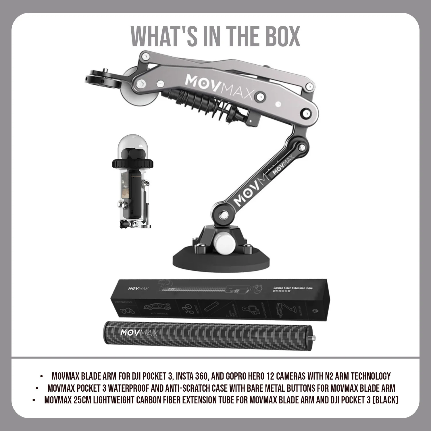 Movmax Blade Arm for DJI Pocket 3, Insta 360, and GoPro HERO 12 Cameras and Extension Tube Bundle - Image 7