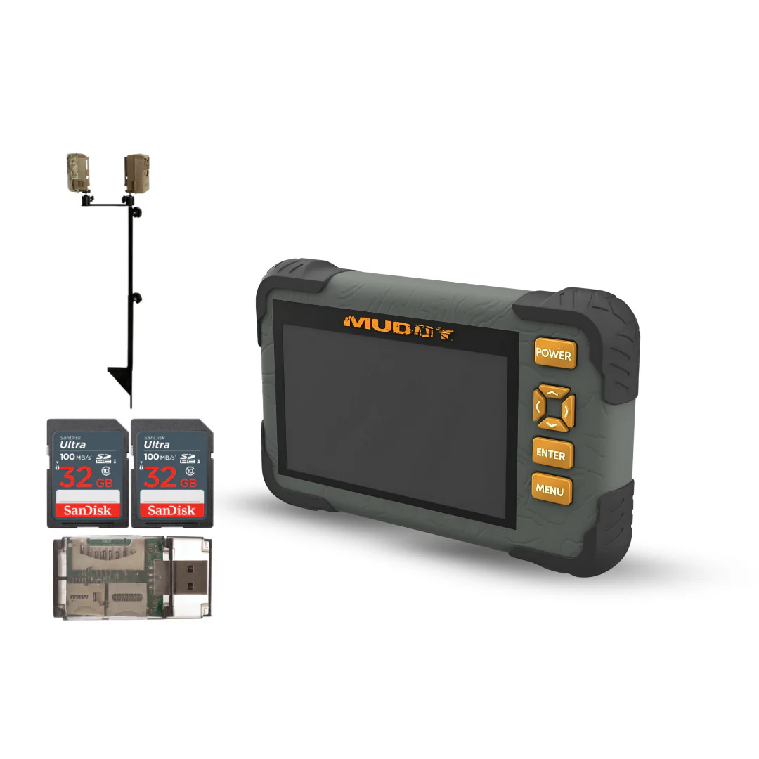 Muddy Dual Camera Ground Mount with Threaded Receiver (Black) with SD Card Reader and Viewer Bundle