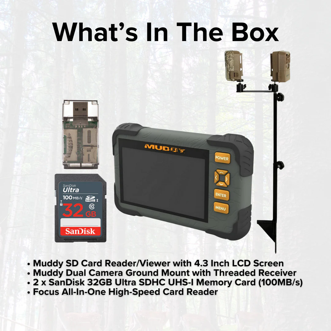 Muddy Dual Camera Ground Mount with Threaded Receiver (Black) with SD Card Reader and Viewer Bundle - Image 6