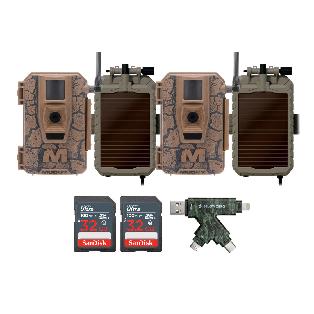 Muddy Mitigator Cellular 24MP Imaging Trail Camera (2-Pack) with 4x Lithium-Ion Solar Battery Bundle