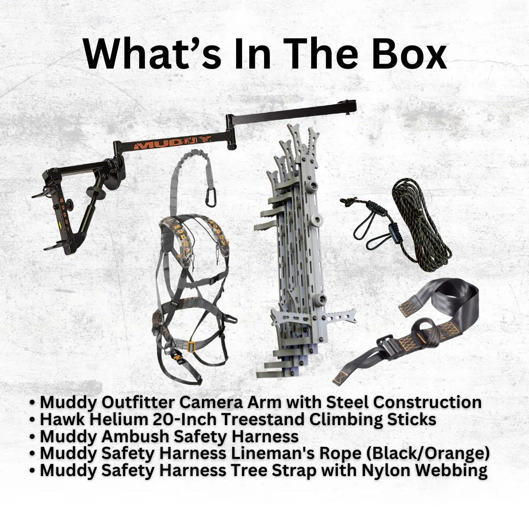Muddy Outfitter Camera Arm with 20-Inch Aluminum Treestand Climbing Sticks and Harness Bundle - Image 7