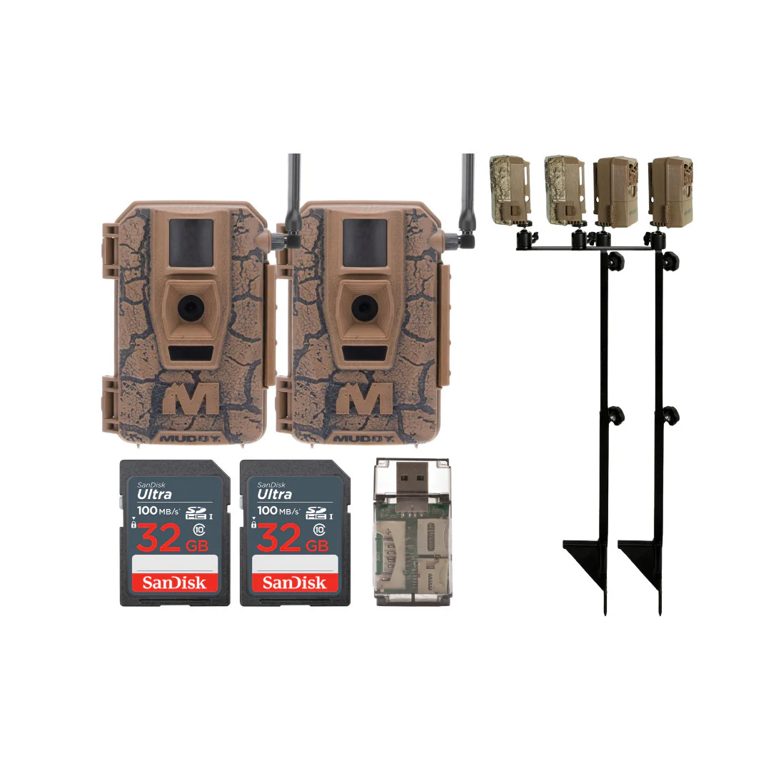 Muddy Mitigator Cellular 24MP Imaging Trail Camera (2-Pack) with SD Card Reader Bundle