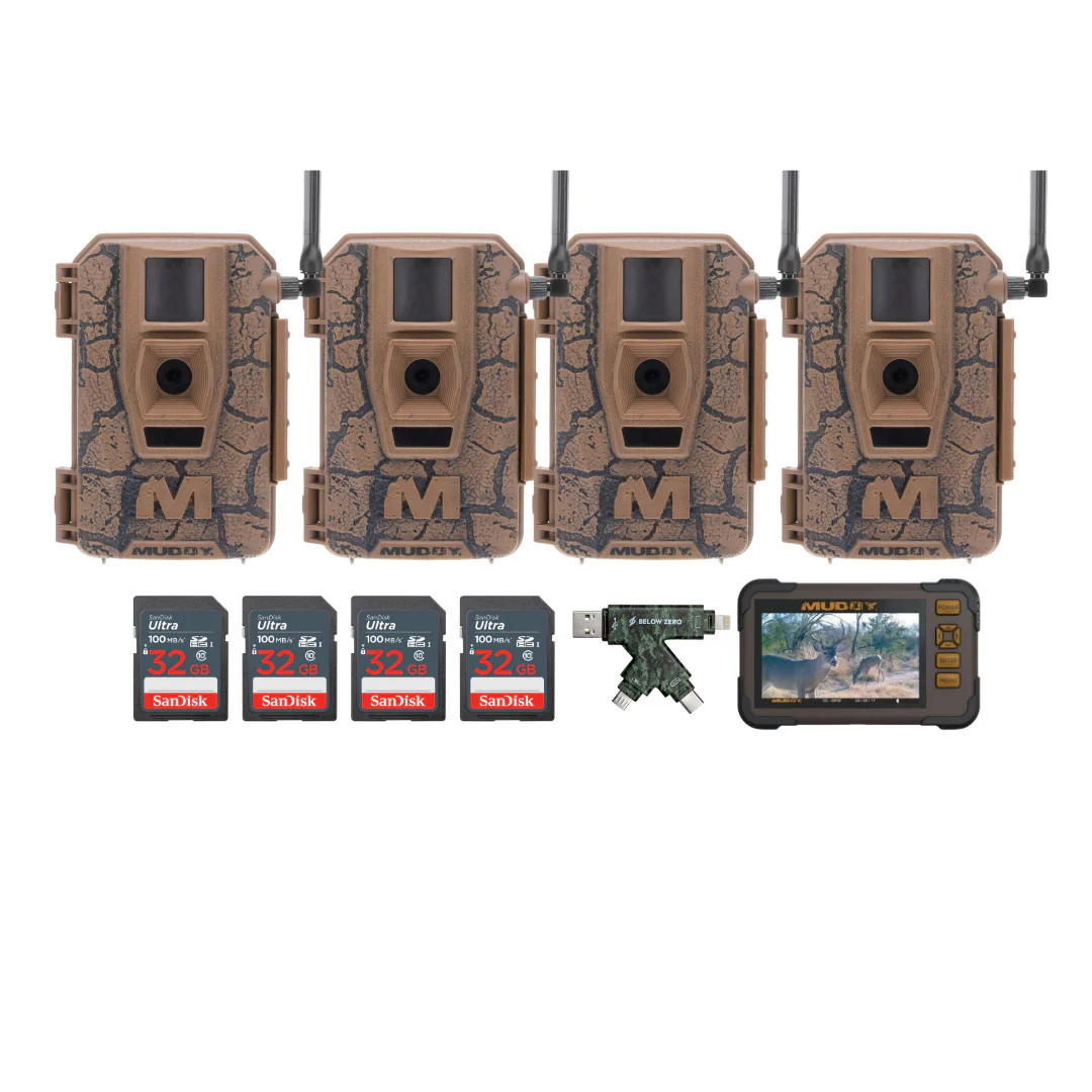 Muddy Mitigator Cellular 24MP Imaging Trail Camera with 80 Feet Detection (4-Pack) Bundle