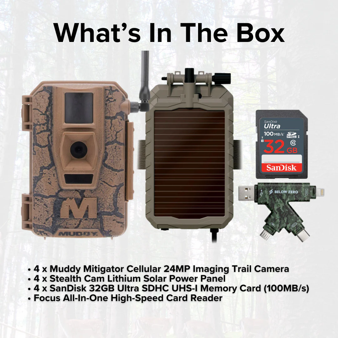 Muddy Mitigator Cellular 24MP Imaging Trail Camera (4-Pack) with 4x Lithium Solar Power Panel Bundle - Image 6