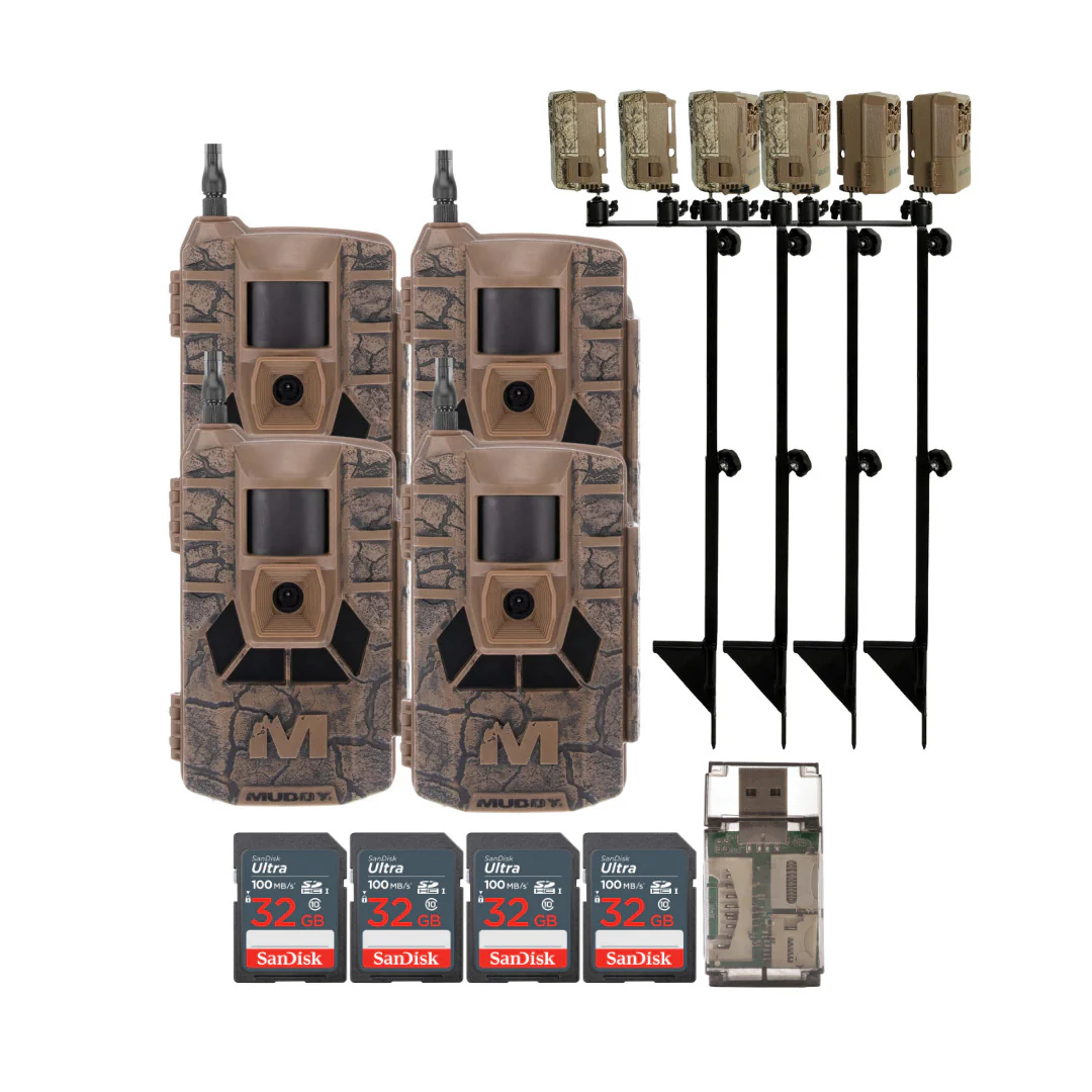 Muddy Matrix 36MP Imaging Cellular Trail Camera with On Demand Photo (Mud, 4-Pack) Bundle