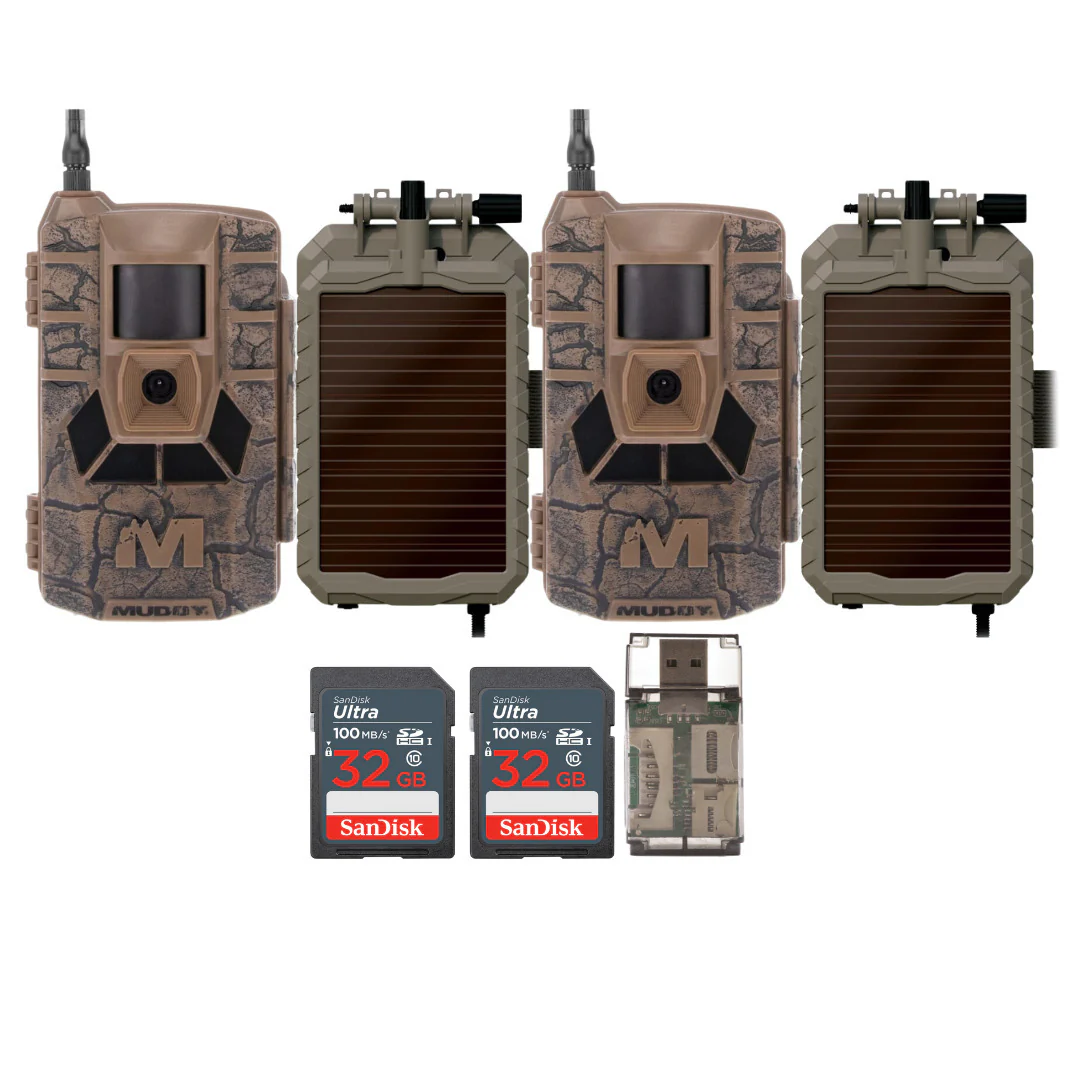 Muddy Matrix 36MP Imaging Cellular Trail Camera (2-Pack) with Solar Battery (2-Pack) Bundle