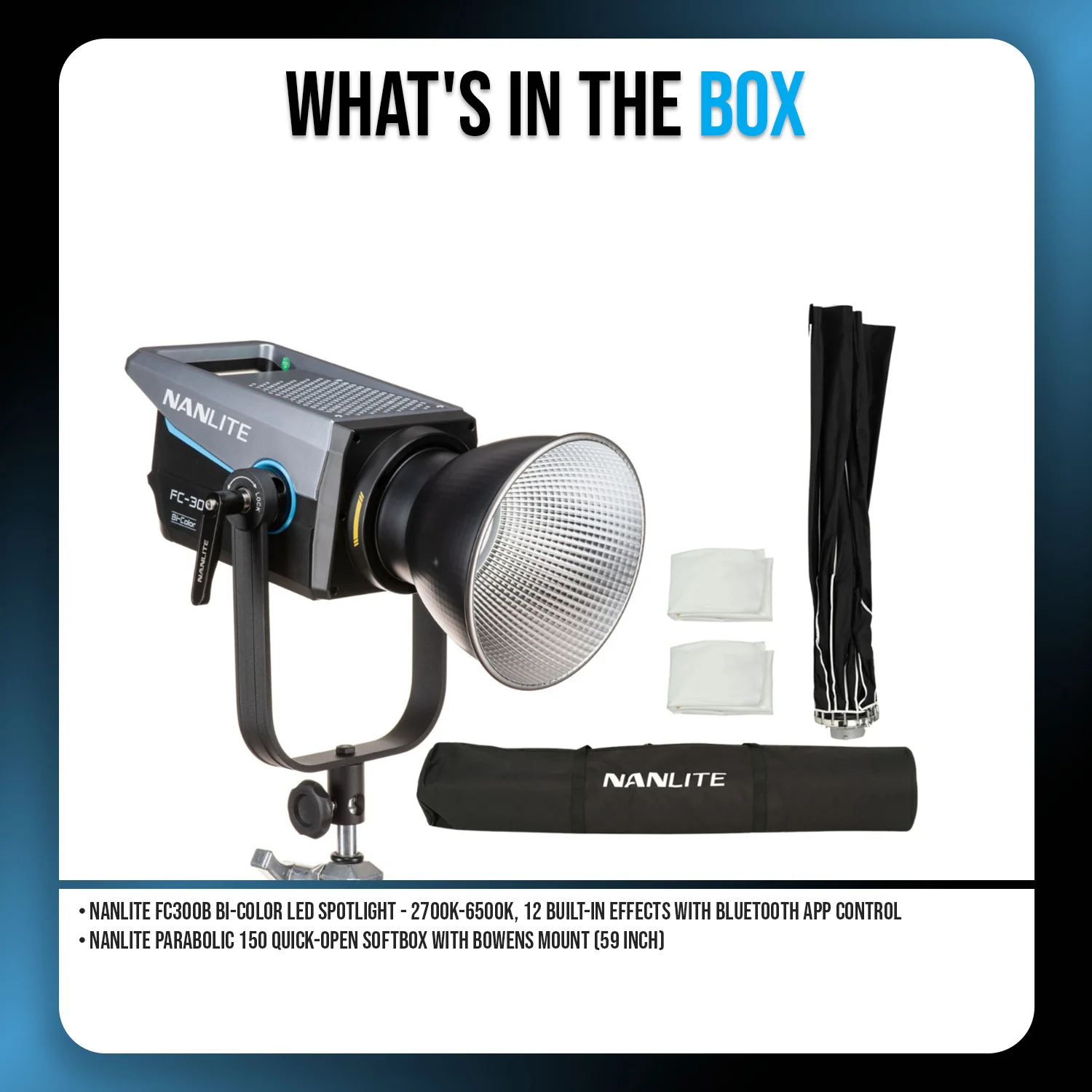 Nanlite FC300B Bi-Color LED Spotlight with Parabolic 150 Softbox Bundle - Image 6