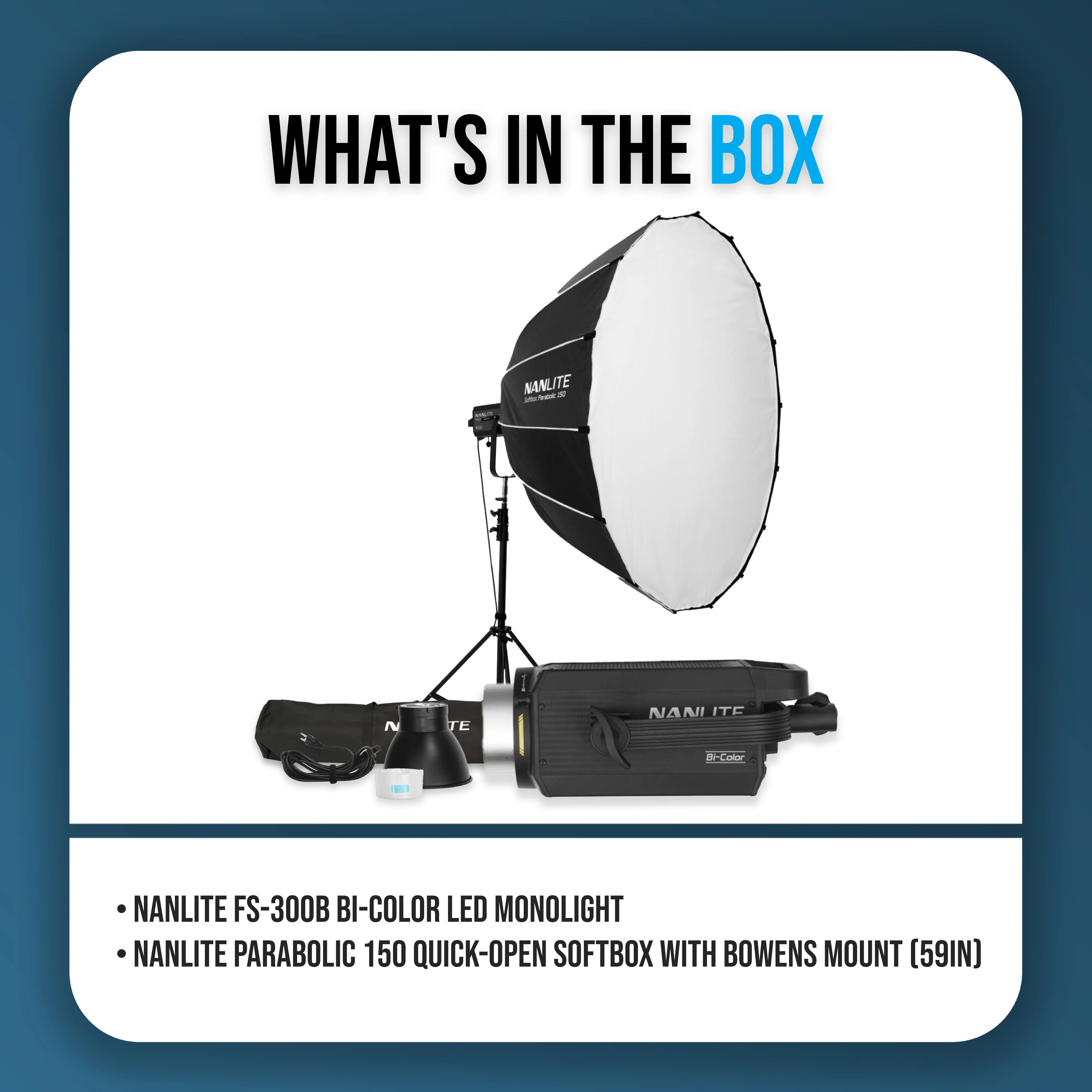 Nanlite FS-300B Bi-Color LED Monolight with 150 Quick-Open Softbox (59in) Bundle - Image 9