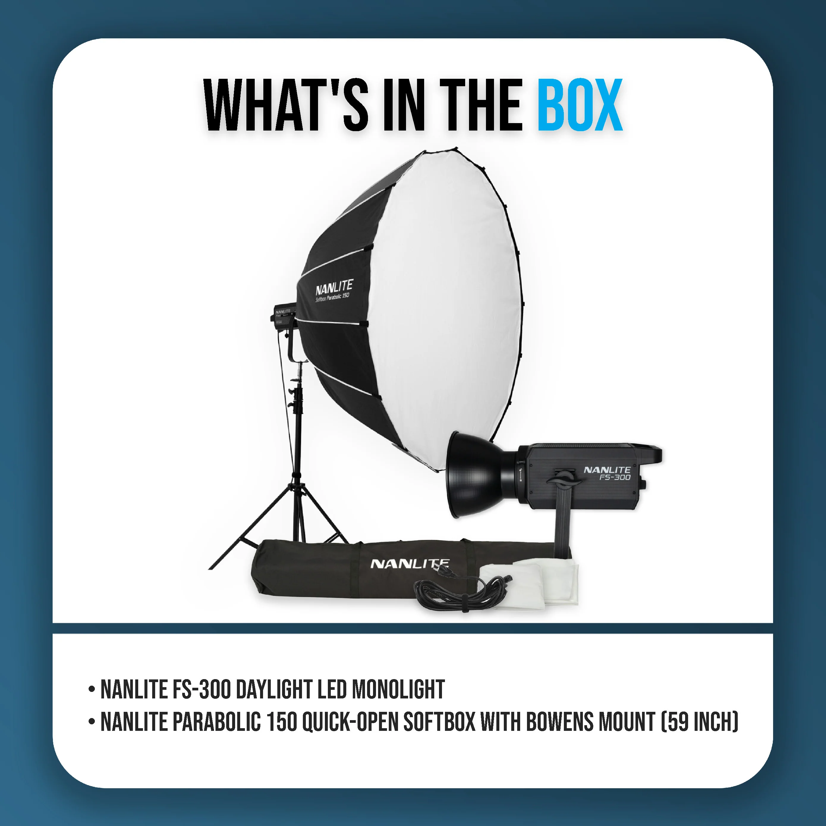 Nanlite FS-300 Daylight AC LED Monolight Bundle with Parabolic 150 Softbox - Image 7