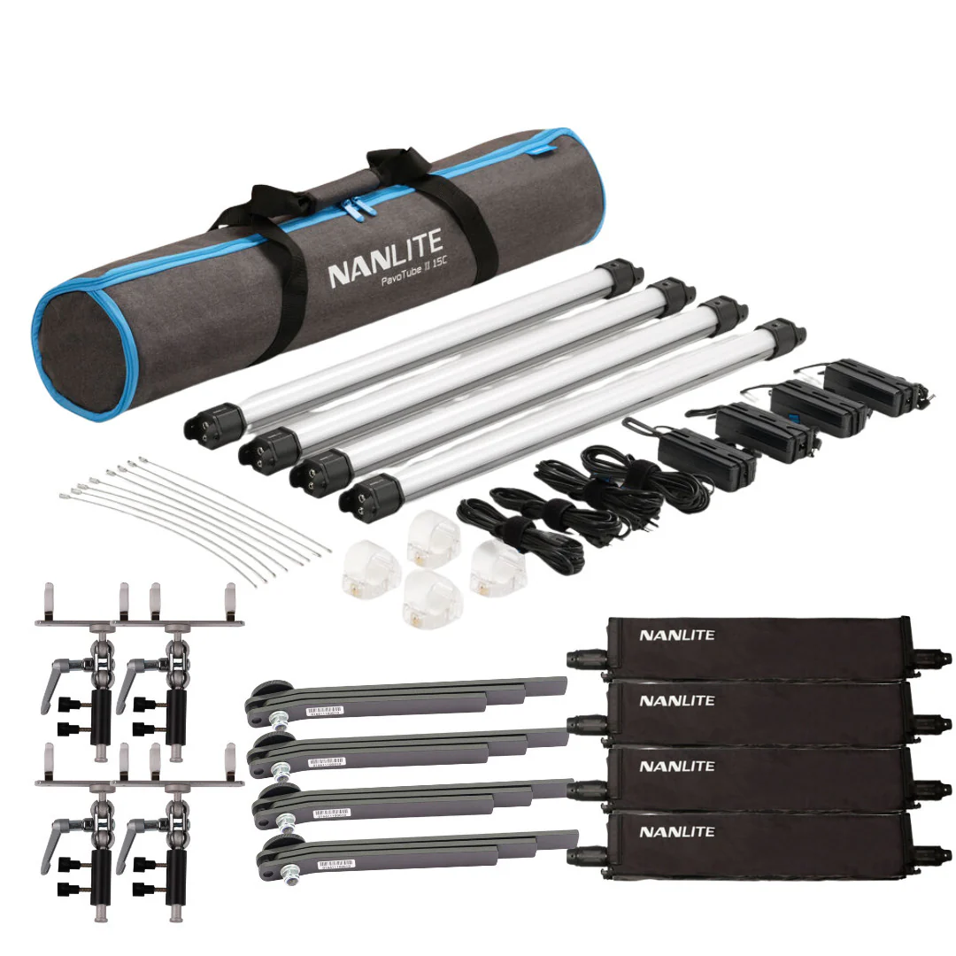 Nanlite PavoTube II 15C RGB LED Tube (4-Light Kit) Bundle with Accessories