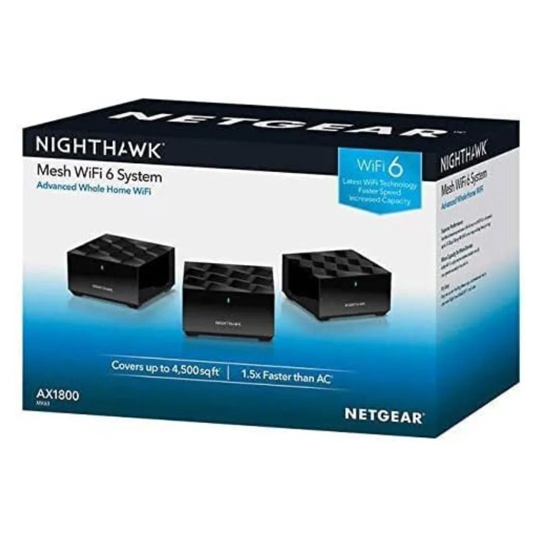 NETGEAR Nighthawk MK63S AX1800 Whole Home Mesh Wi-Fi 6 System (Black, 3-Pack, Refurbished) - Image 3