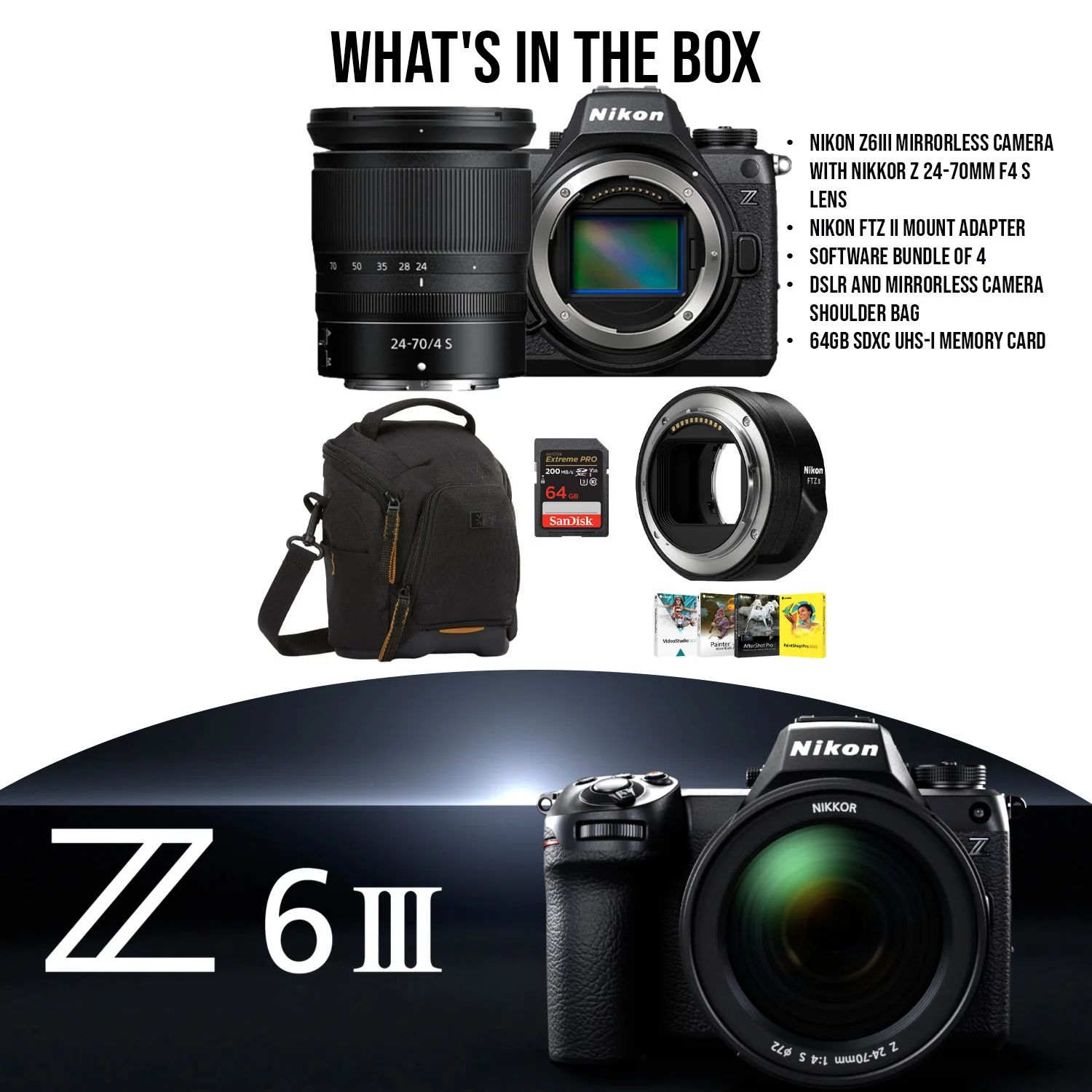 Nikon Z6III Mirrorless Camera with Nikkor Z 24-70mm f4 S Lens with Nikon FTZ II Mount Adapter Bundle - Image 7