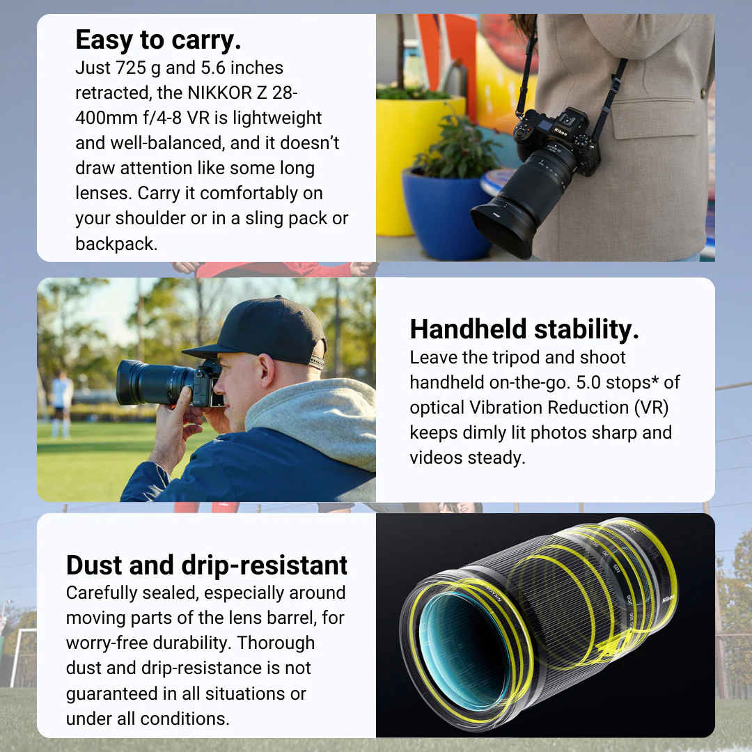 Nikon Z 28-400mm F4-8 VR Full-Frame Z-Mount Lens with 77mm 3-Piece UV, CPL, FLD Filter Kit Bundle - Image 4