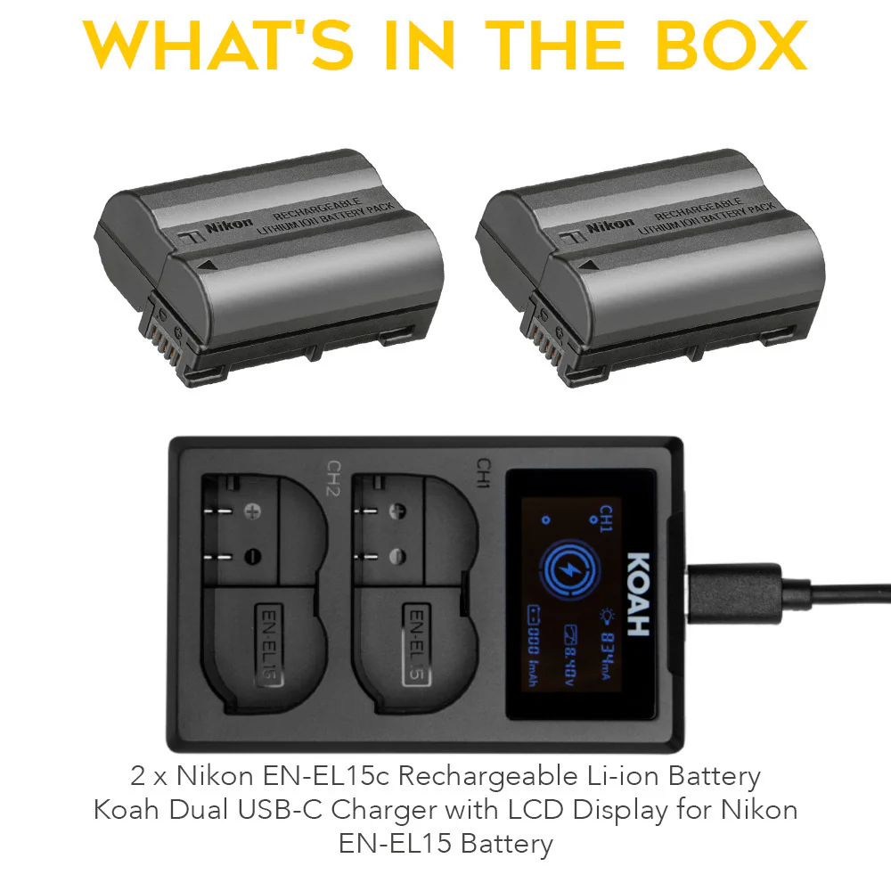 Nikon EN-EL15c Rechargeable Li-ion Battery (2-Pack) with USB-C Charger for EN-EL15 Battery Bundle - Image 2