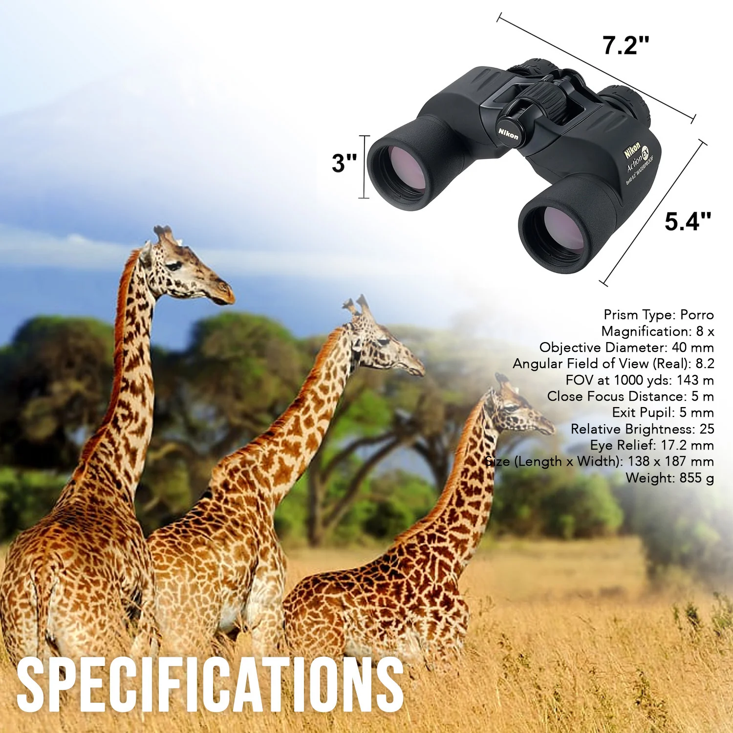 Nikon Action Extreme 8x40 ATB Focus Knob Rubber Armored Coating Binoculars with Harness Bundle - Image 4