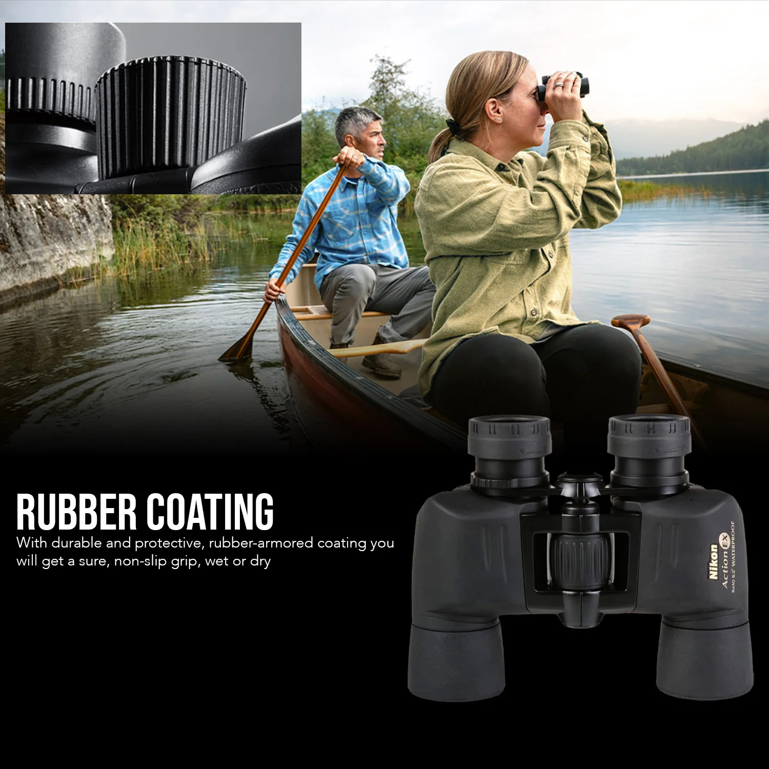 Nikon Action Extreme 8x40 ATB Focus Knob Rubber Armored Coating Binoculars with Harness Bundle - Image 6
