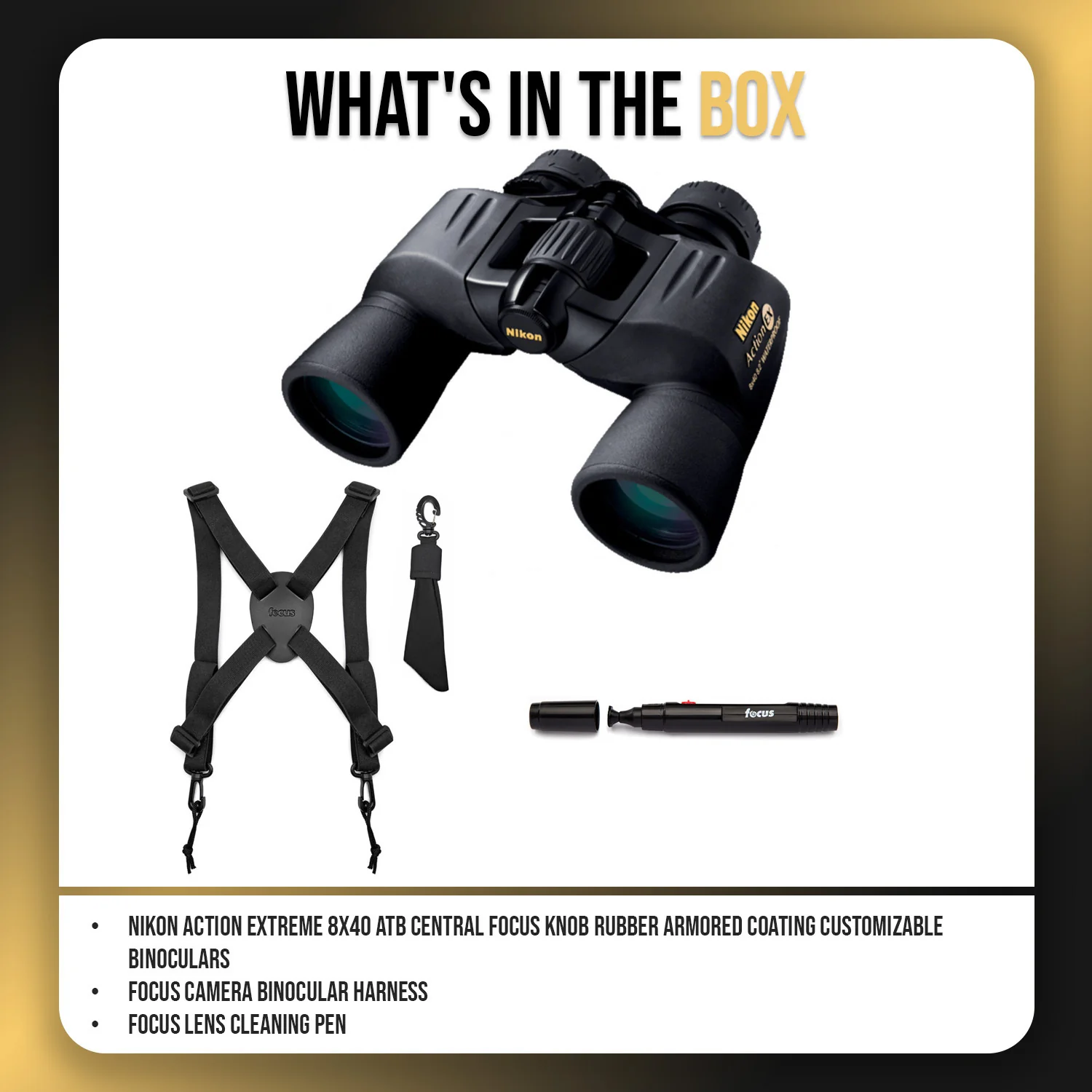 Nikon Action Extreme 8x40 ATB Focus Knob Rubber Armored Coating Binoculars with Harness Bundle - Image 7