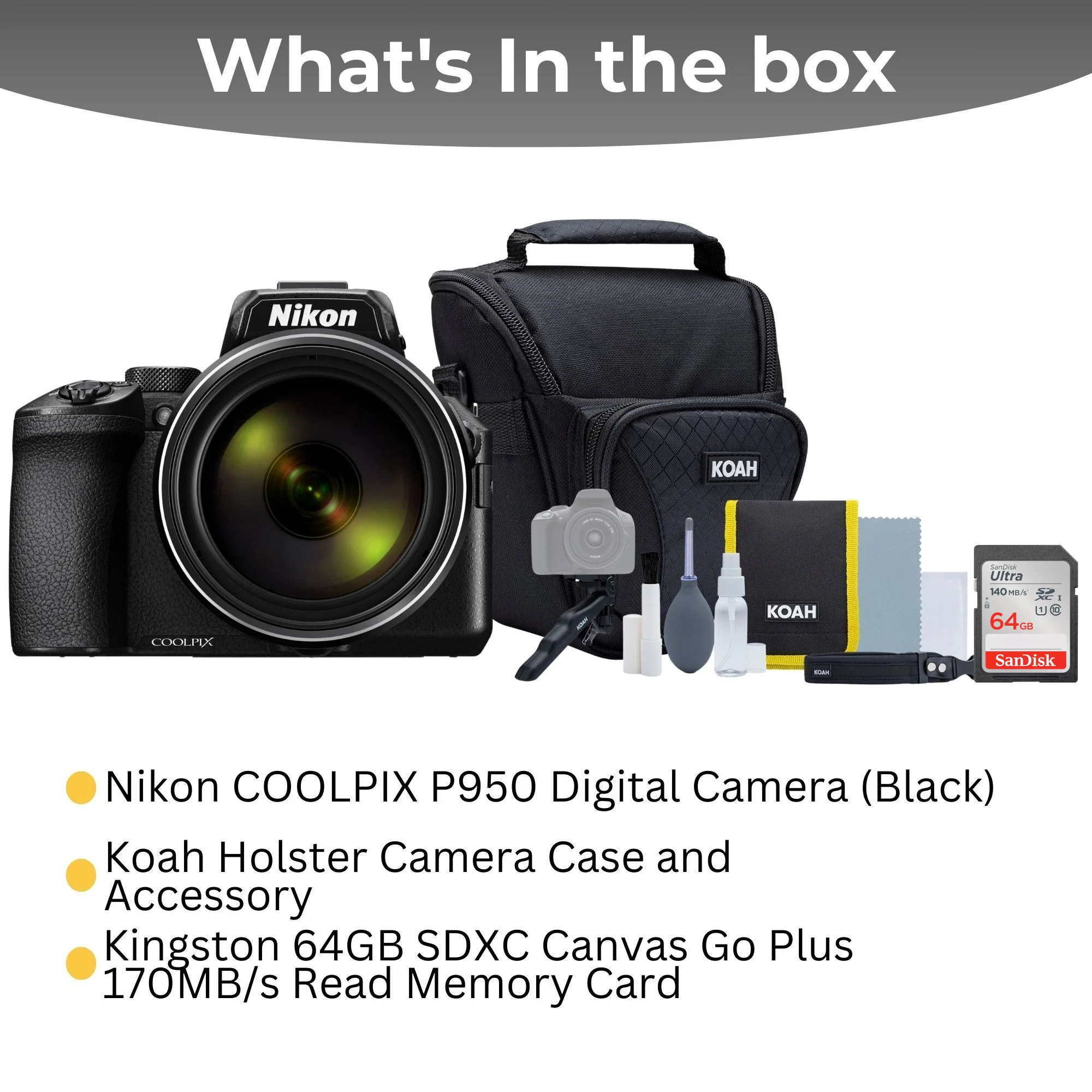 Nikon COOLPIX P950 Digital Camera (Black) Camera Case and Accessory, 64GB Memory Card Bundle - Image 8
