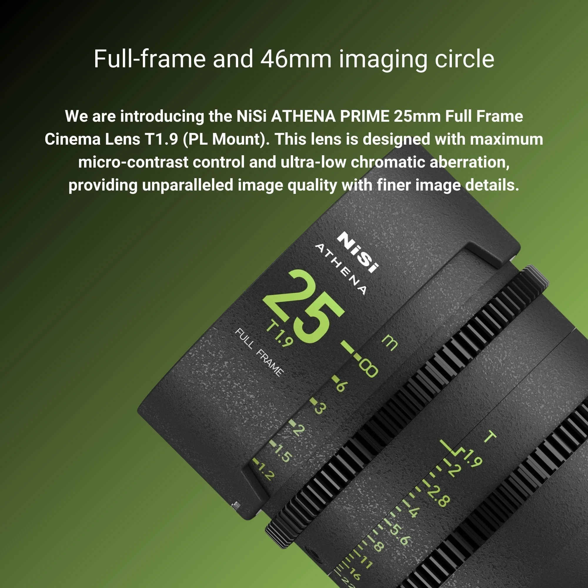 NiSi 25mm ATHENA PRIME Full Frame Cinema Lens T1.9 with Fluorescent Focal Scale (PL Mount) Bundle - Image 2