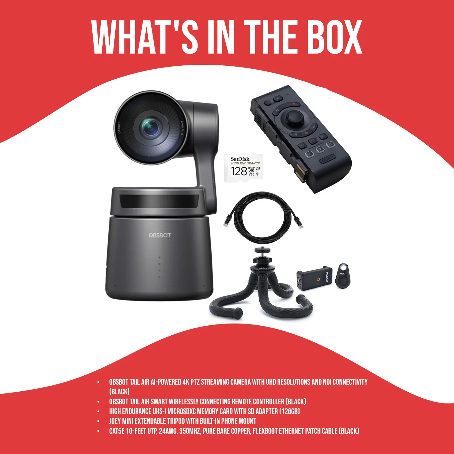 OBSBOT Tail Air AI-Powered 4K PTZ Streaming Camera (Black) with Smart Remote Controller Bundle - Image 7