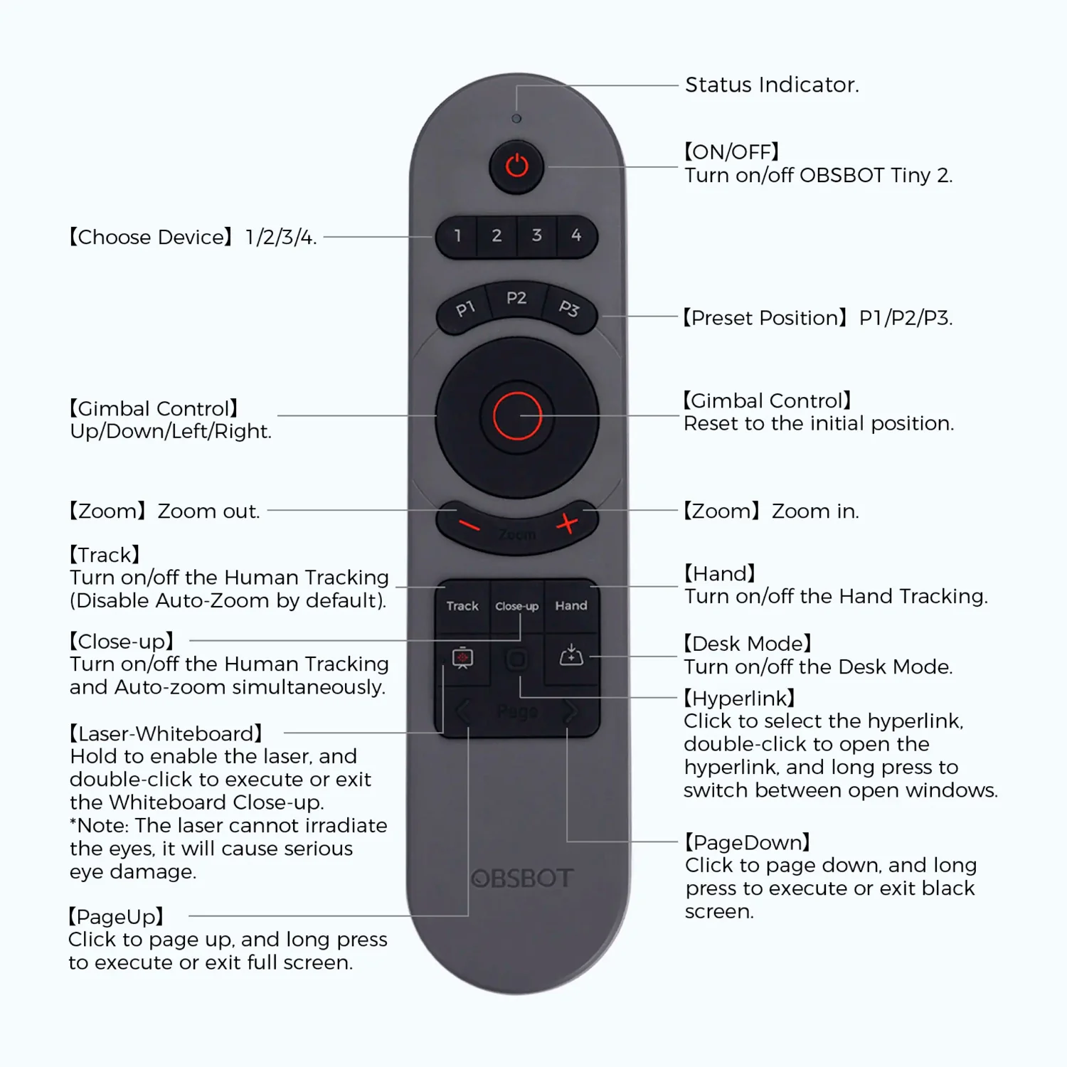 OBSBOT Smart Wireless Remote Controller with USB-A Dongle and Intuitive Buttons for Tiny 2 (Gray) - Image 8