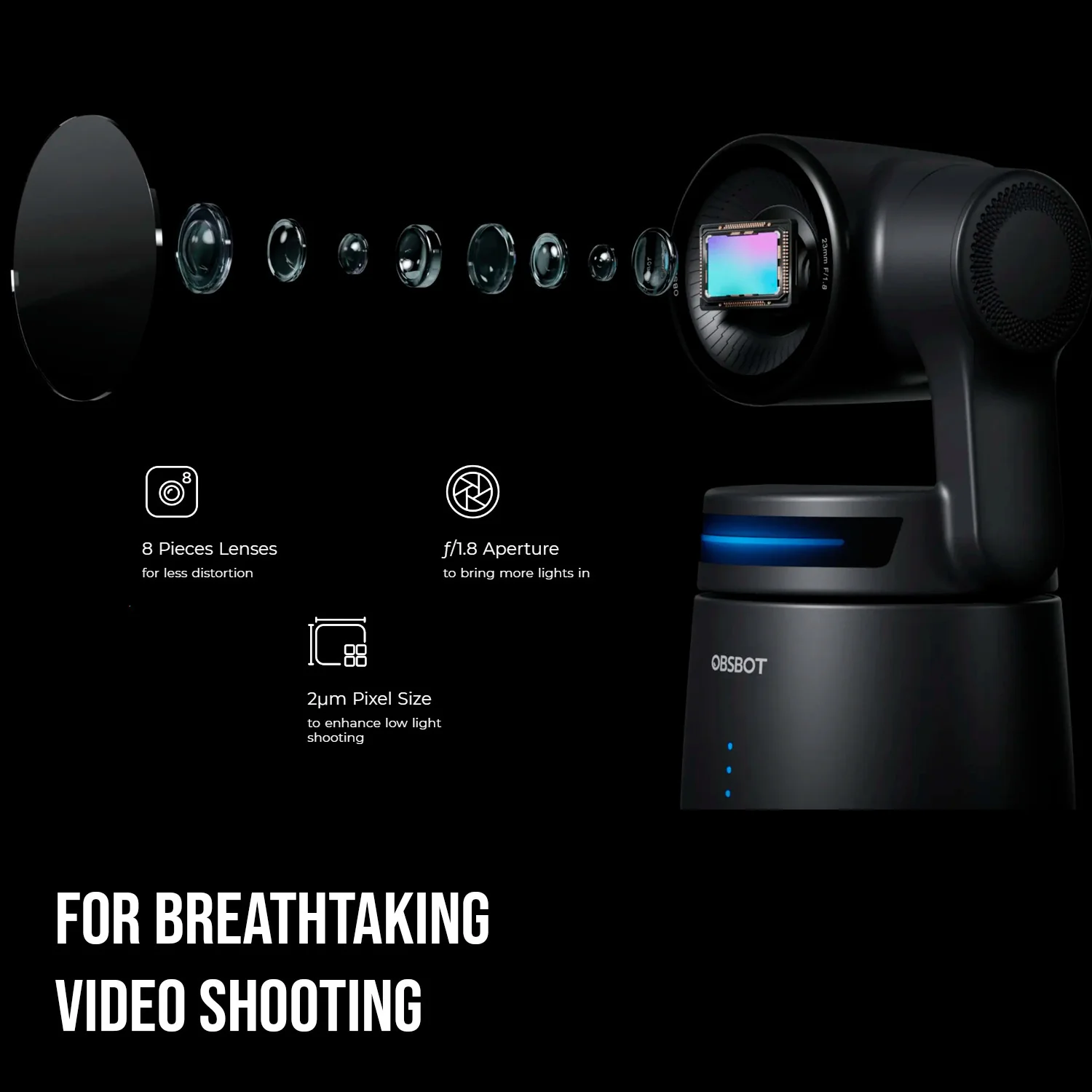 OBSBOT Tail Air AI-Powered 4K PTZ Streaming Camera with UHD Resolutions (Black) Bundle - Image 3