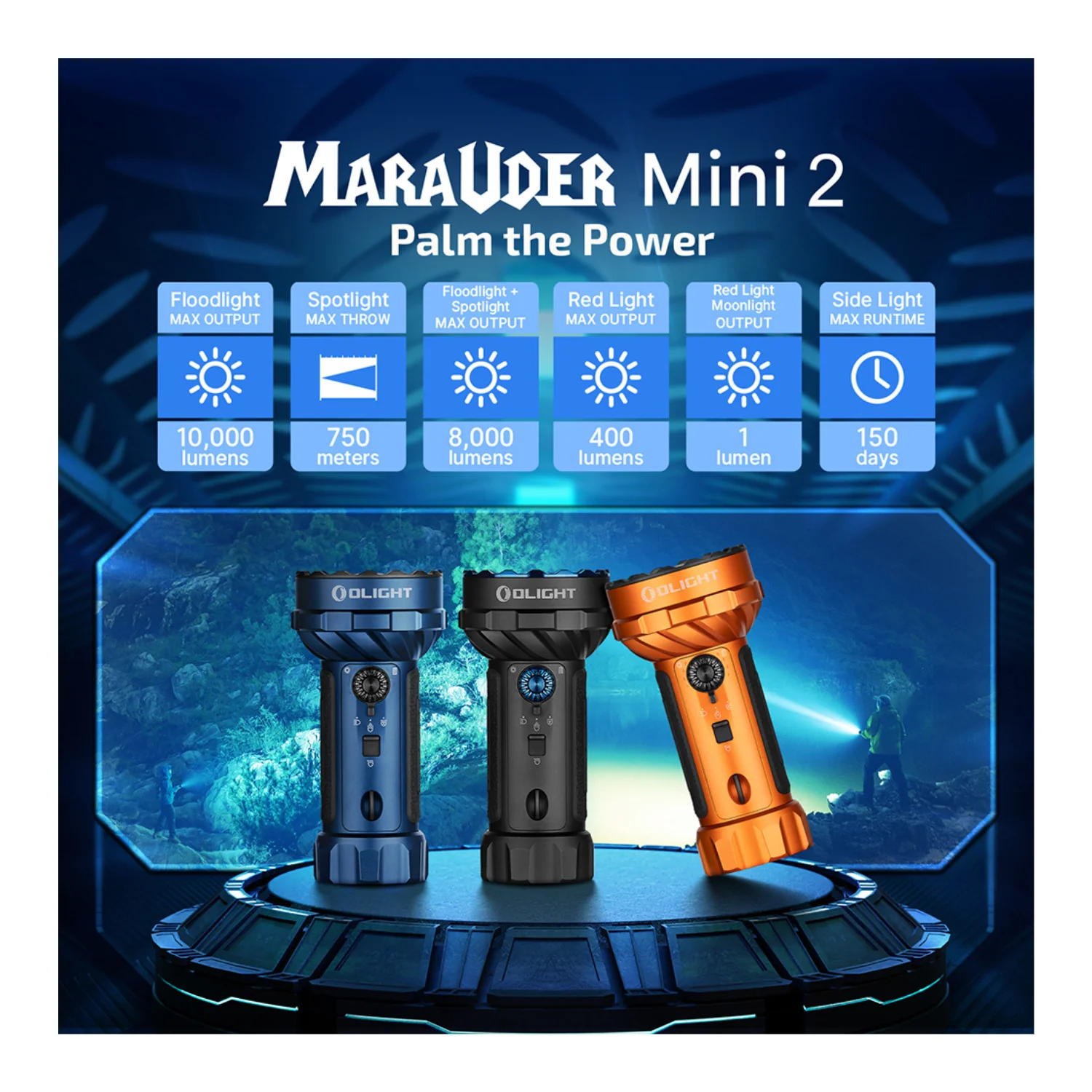 Olight Marauder Mini 2 10,000 Lumen Rechargeable Flashlight (Midnight Blue) - Image 6