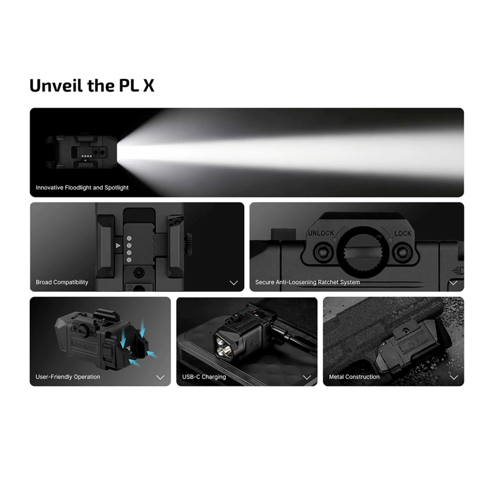 OLIGHT PL X Tactical Dual Beams Rechargeable USB-C Flashlight (Matte Black) - Image 8