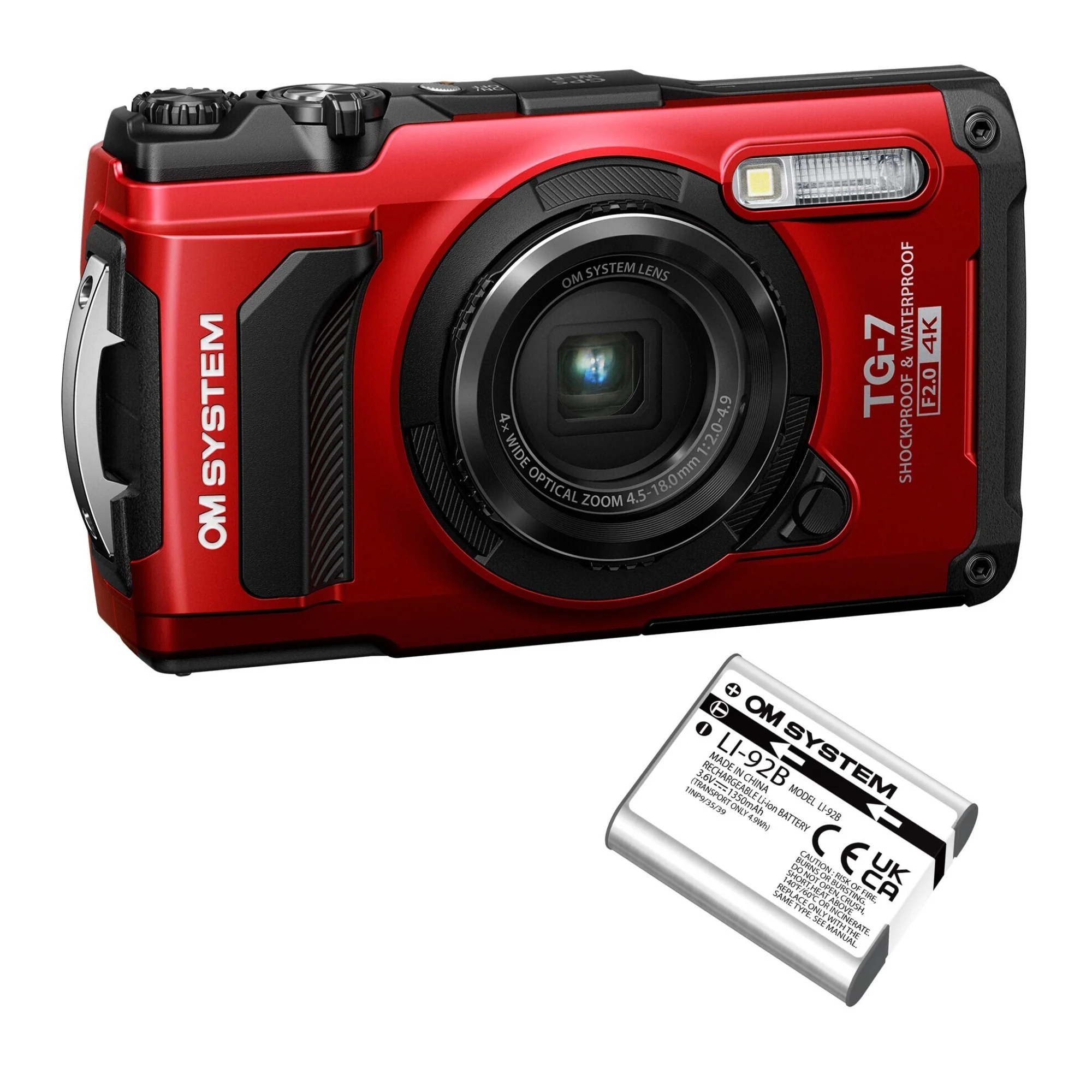 Olympus Tough TG-7 12MP Digital Camera with F2.0 Lens (Red) with Rechargeable Li-Ion Battery Bundle