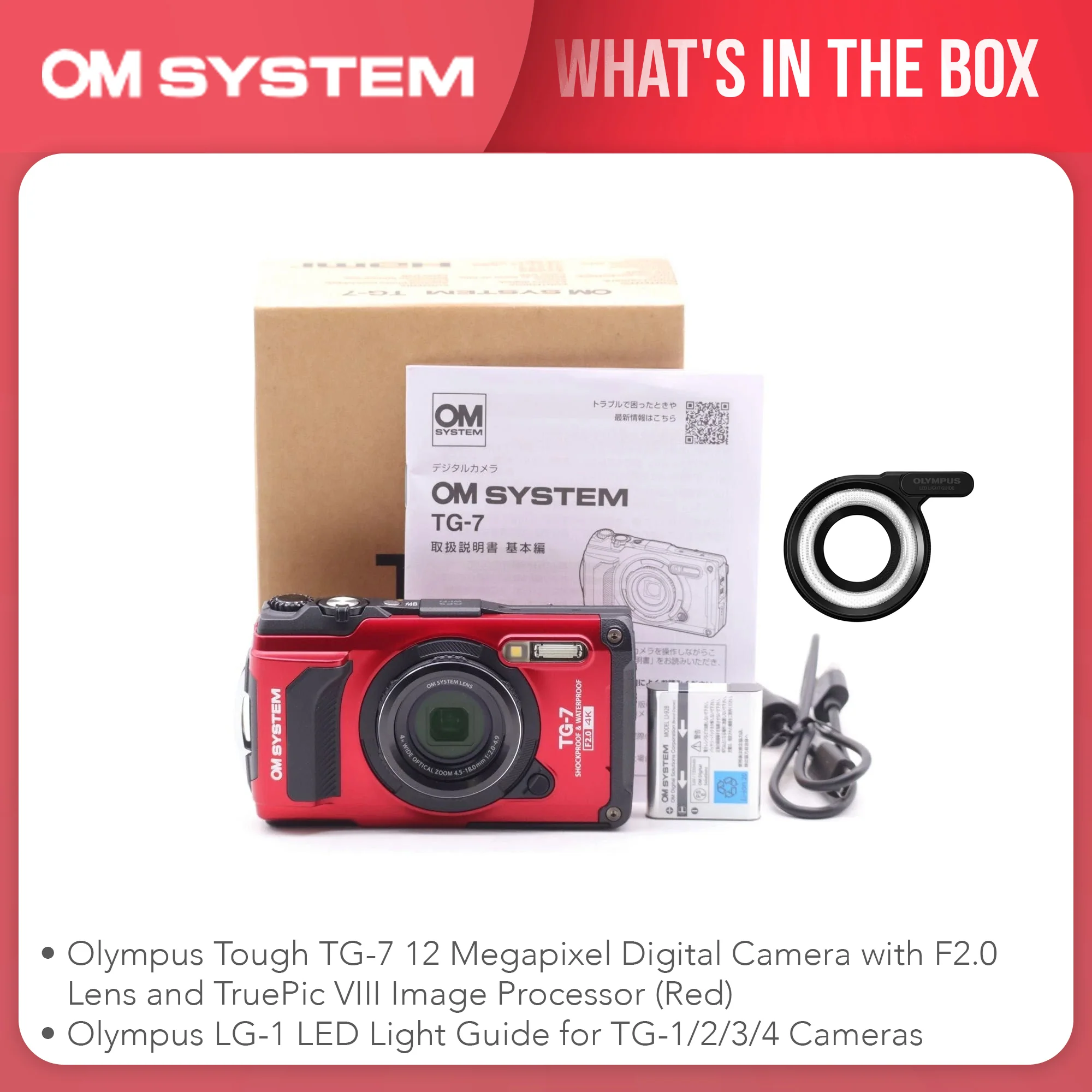 Olympus Tough TG-7 Digital Camera (Red) Bundle with Olympus LG-1 LED Light Guide - Image 7
