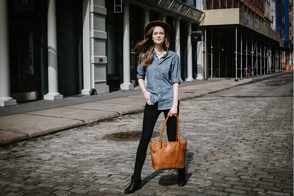 ONA Leather Capri Camera and Laptop Shoulder Tote Bag (Antique Cognac Brown) - Image 7