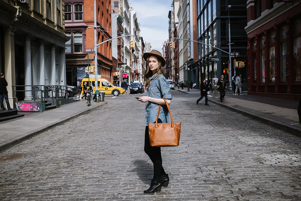 ONA Leather Capri Camera and Laptop Shoulder Tote Bag (Antique Cognac Brown) - Image 8