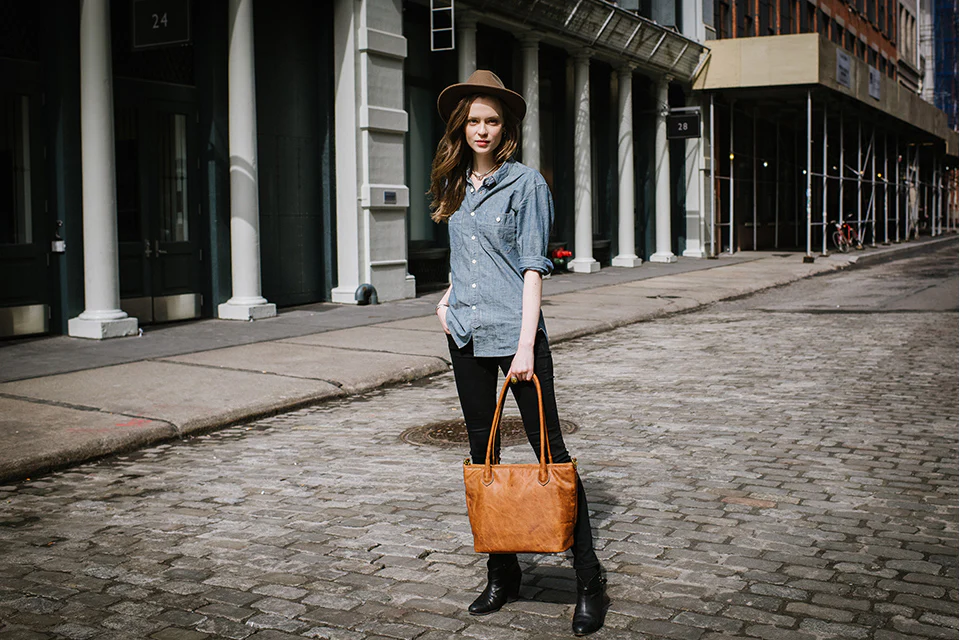 ONA Leather Capri Camera and Laptop Shoulder Tote Bag (Antique Cognac Brown) - Image 9