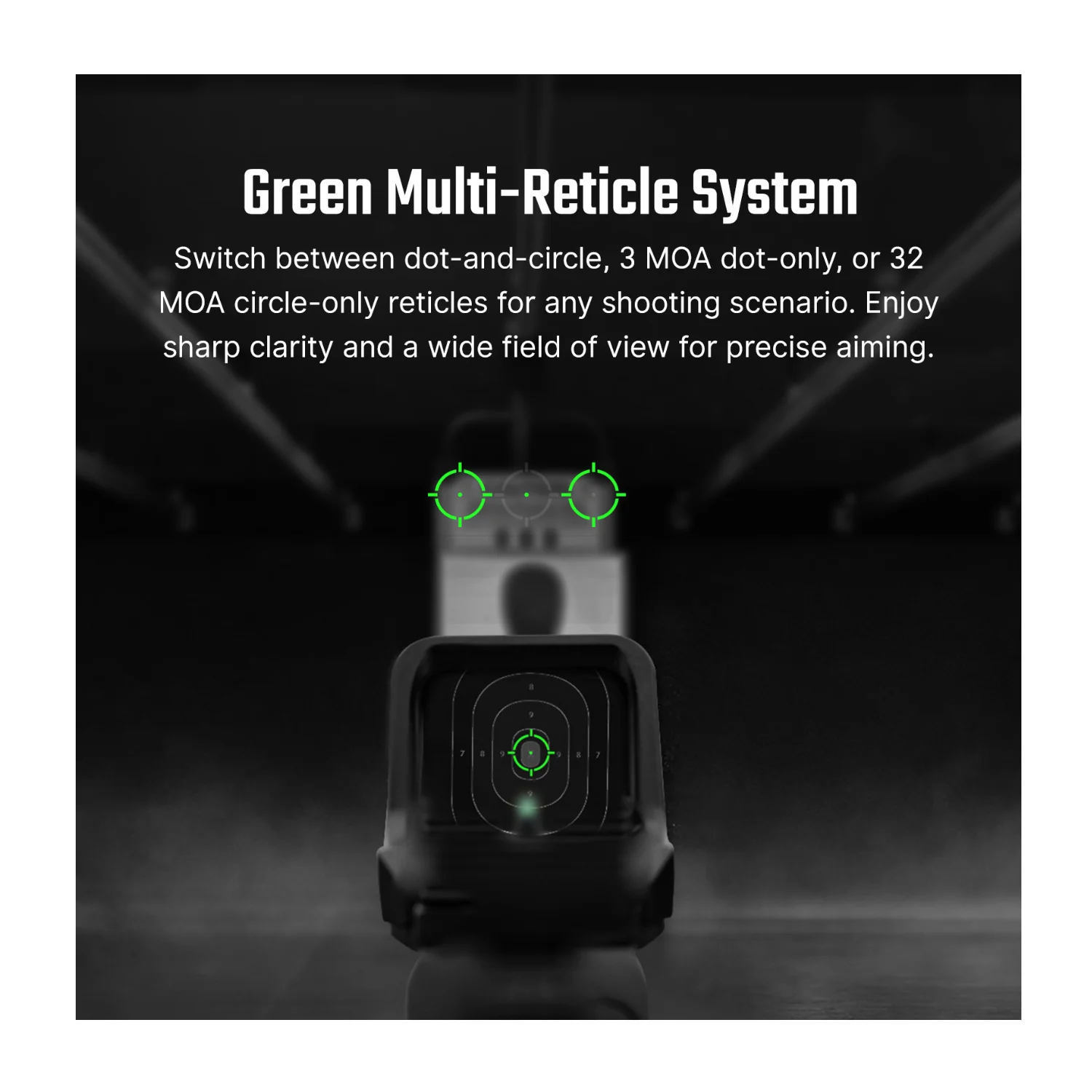 Osight C Multi-Reticle Green 3 MOA Dot & 32 MOA Circle Open Reflex Sight - Image 2