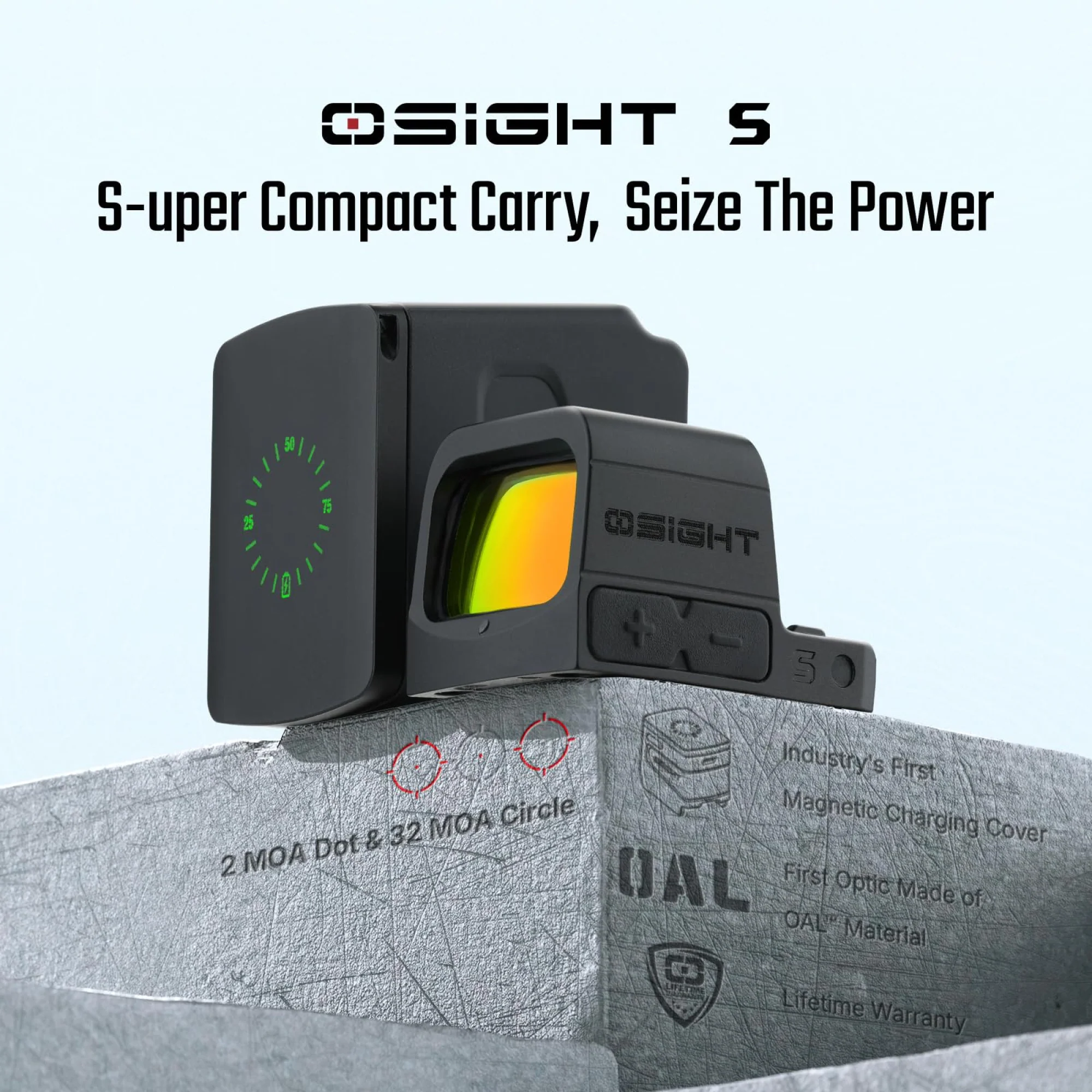 OSIGHT S Multi-Reticle 2 MOA Red Dot and 32 MOA Circle Sight with Charging Cover - Image 4