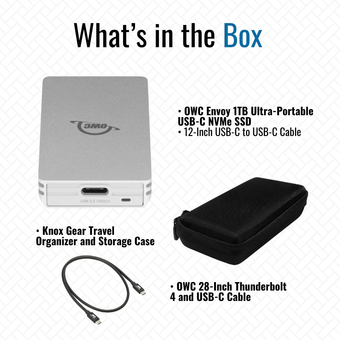 OWC Envoy 1TB Ultra-Portable USB-C NVMe SSD with 1000 MBPS Transfer Speed (Silver) Bundle - Image 7