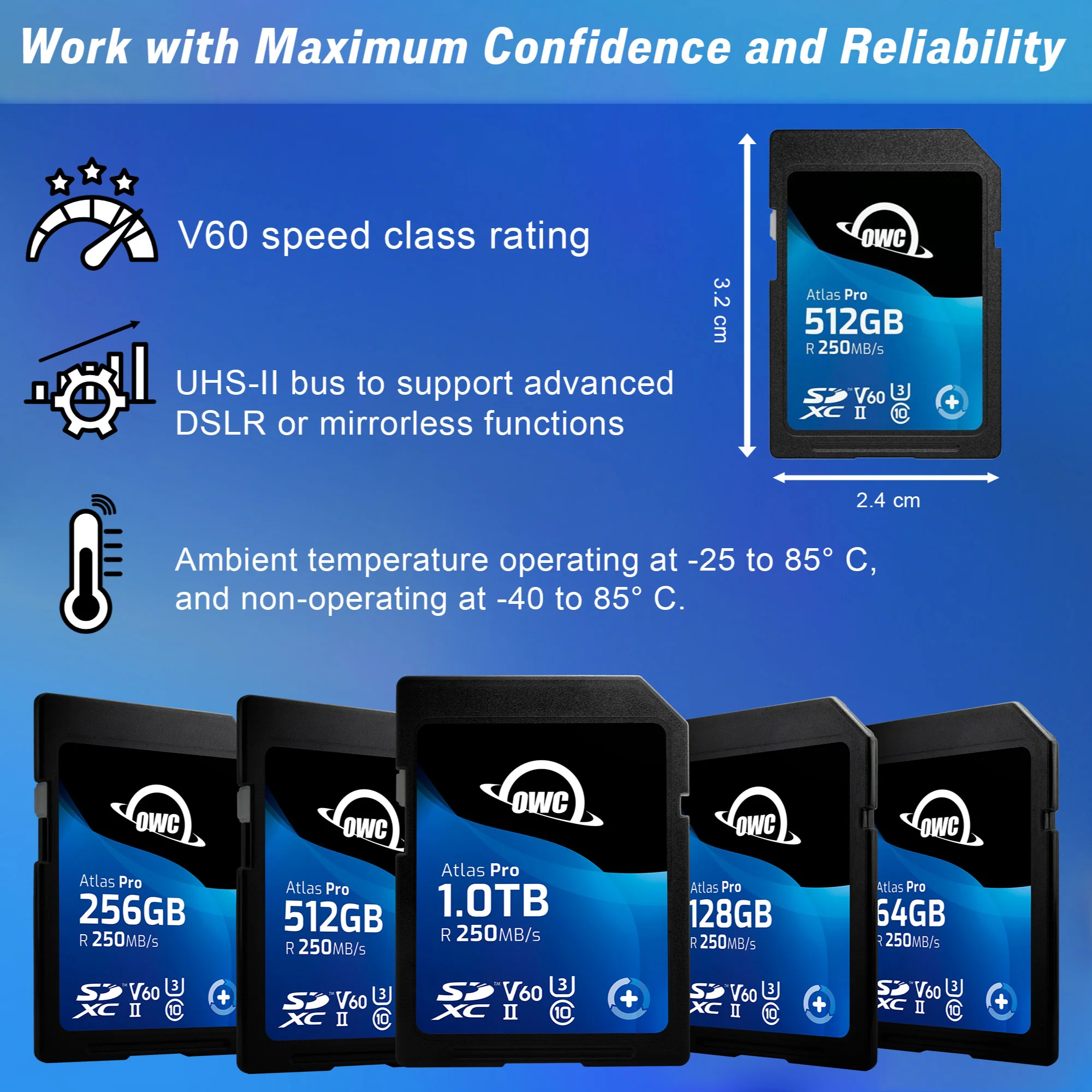 OWC 512GB Atlas Pro High-Performance SDXC UHS-II V60 Memory Card for DSLR and Mirrorless Functions - Image 5