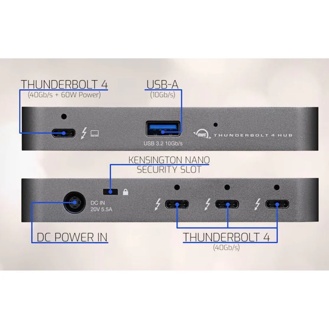 OWC Thunderbolt Hub with Three Thunderbolt 4 Ports and One USB Port for Thunderbolt 4 PC - Image 3