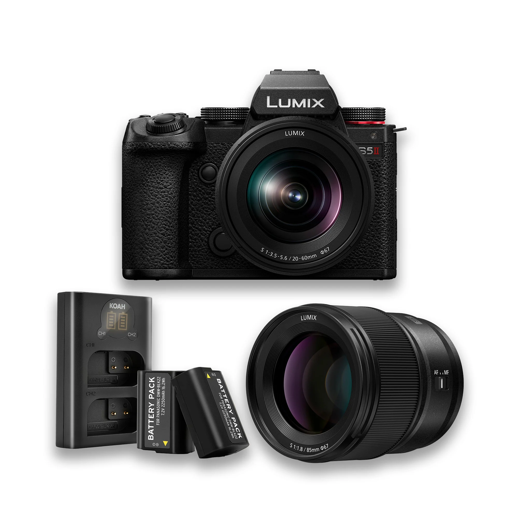 Panasonic LUMIX S5II Hybrid 24.2MP Mirrorless Camera with 20-60mm and 85mm Mirrorless Lens Bundle