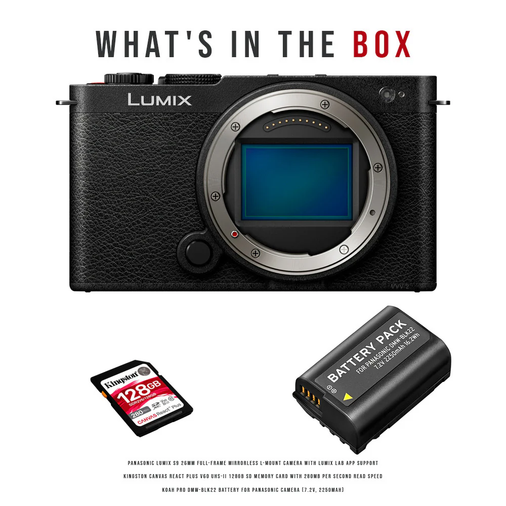 Panasonic LUMIX S9 Full Frame Camera Body with Phase Auto Focus, SD Card and Battery Pack Bundle - Image 2