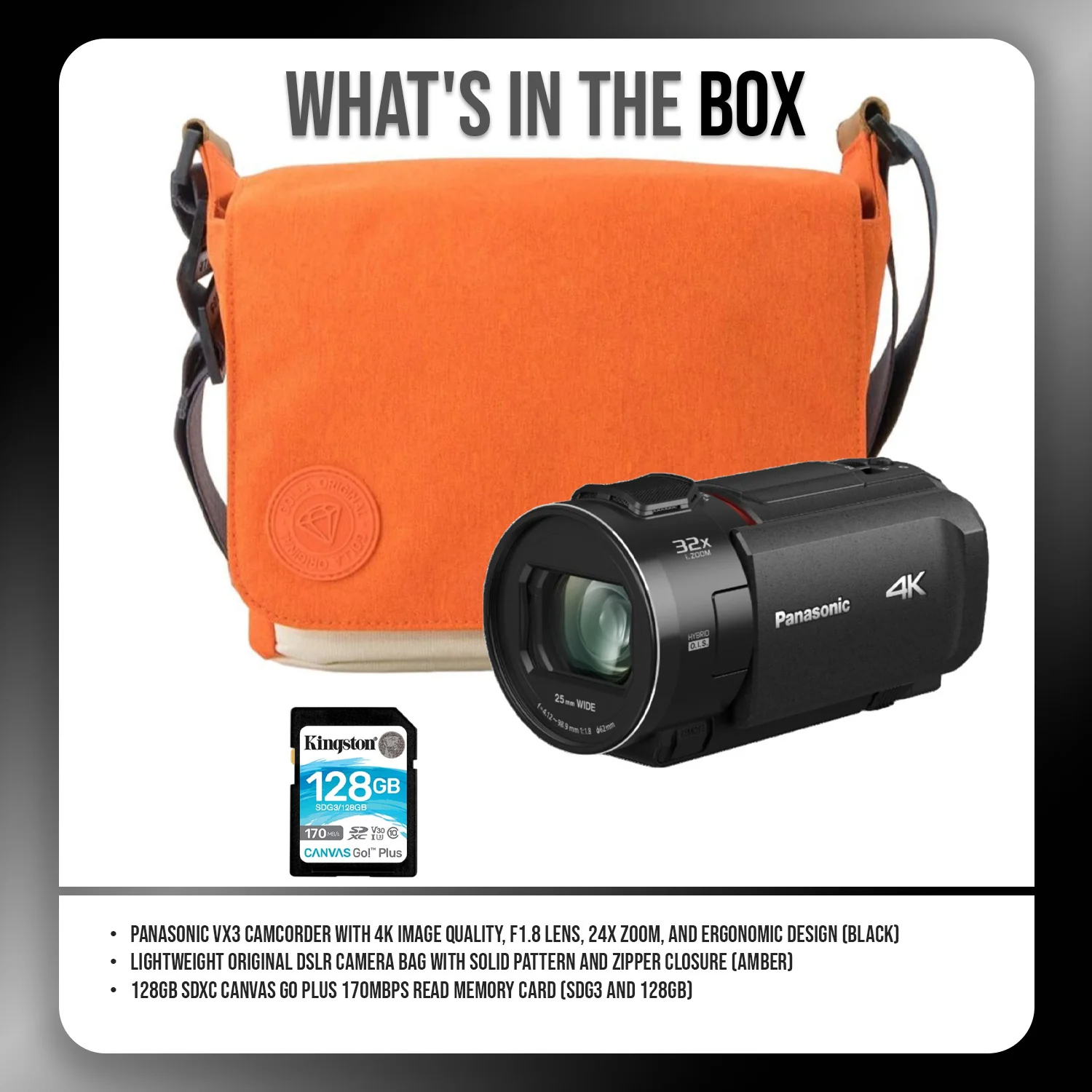 Panasonic VX3 Camcorder with 4K Image Quality and 128GB SDXC 170MBPS Memory Card Bundle - Image 8